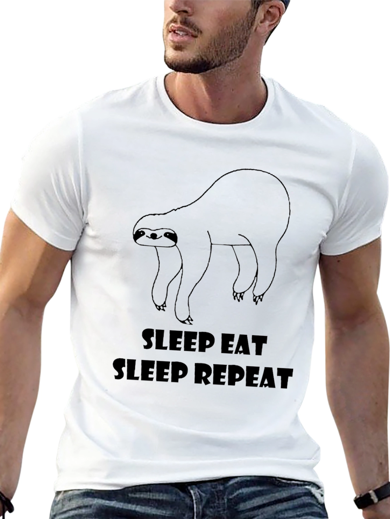 Sleep Eat Repeat Sloth Graphic Tee - Black