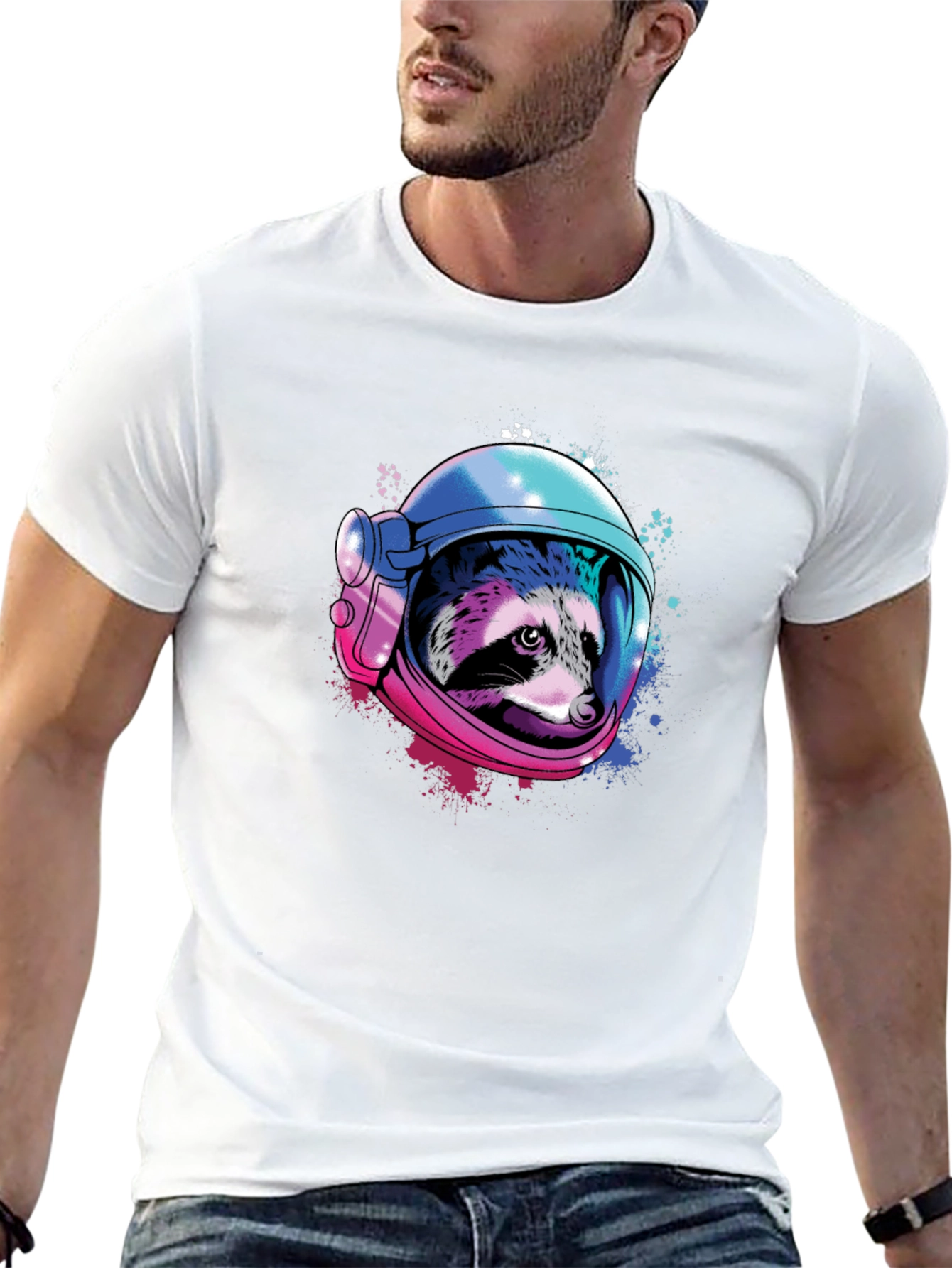 Raccoon Astronaut Graphic T-Shirt - Space Design