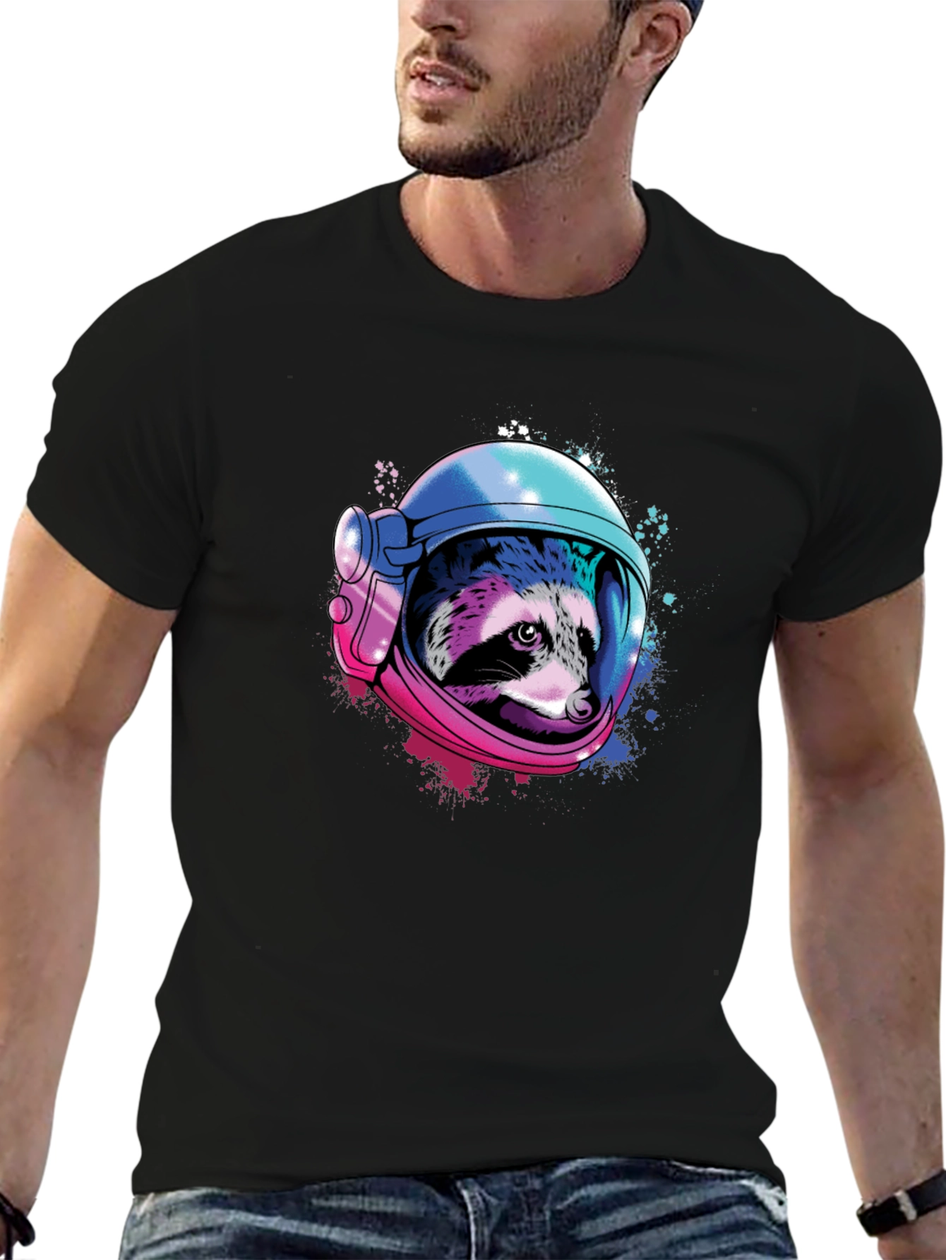 Raccoon Astronaut Graphic T-Shirt - Space Design