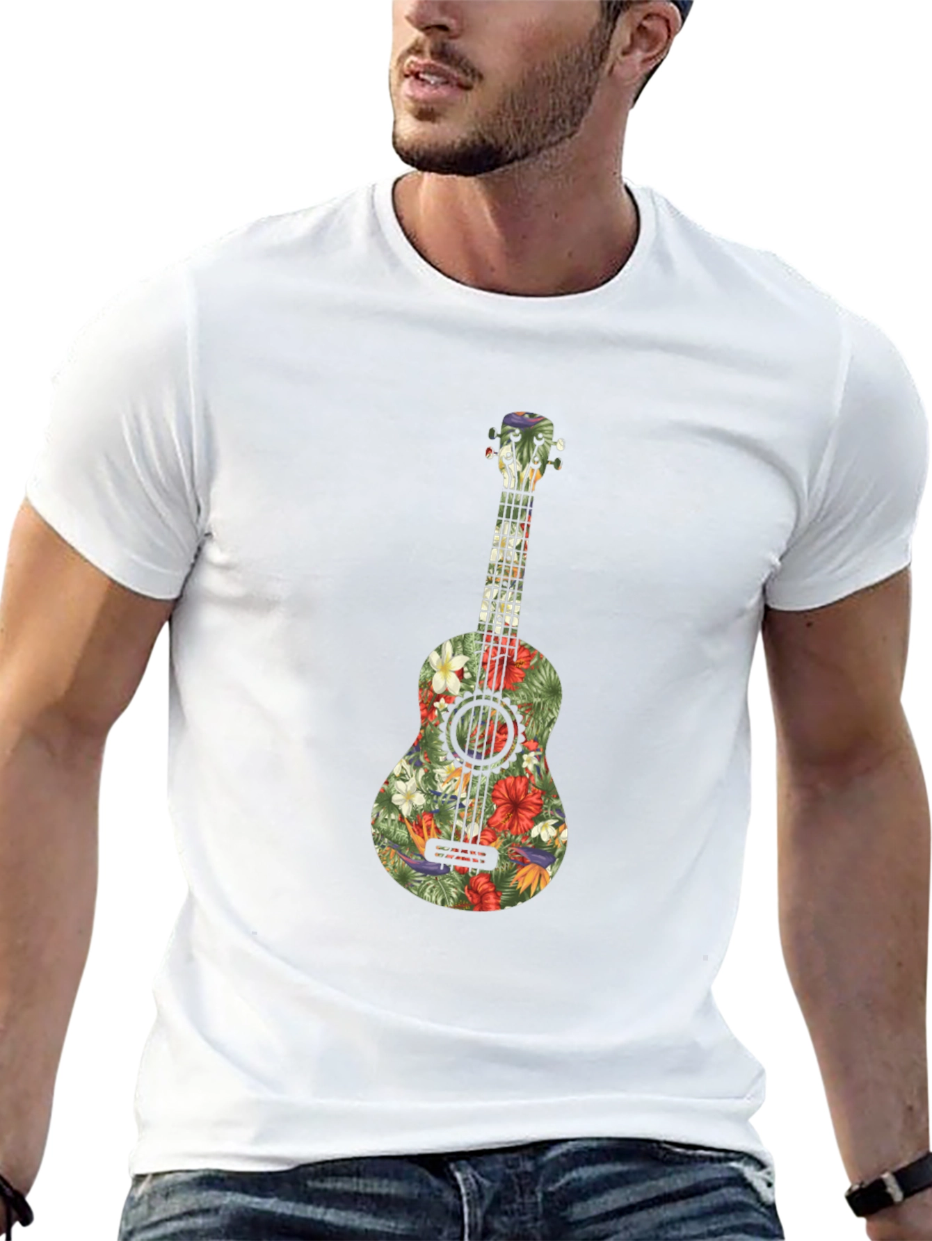 Floral Ukulele Graphic Tee - Tropical Vibes