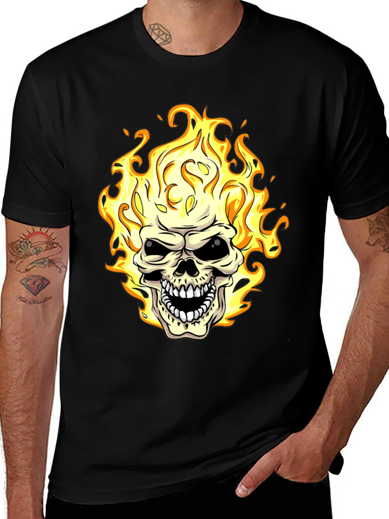 Flaming Skull Graphic Tee - Black T-Shirt