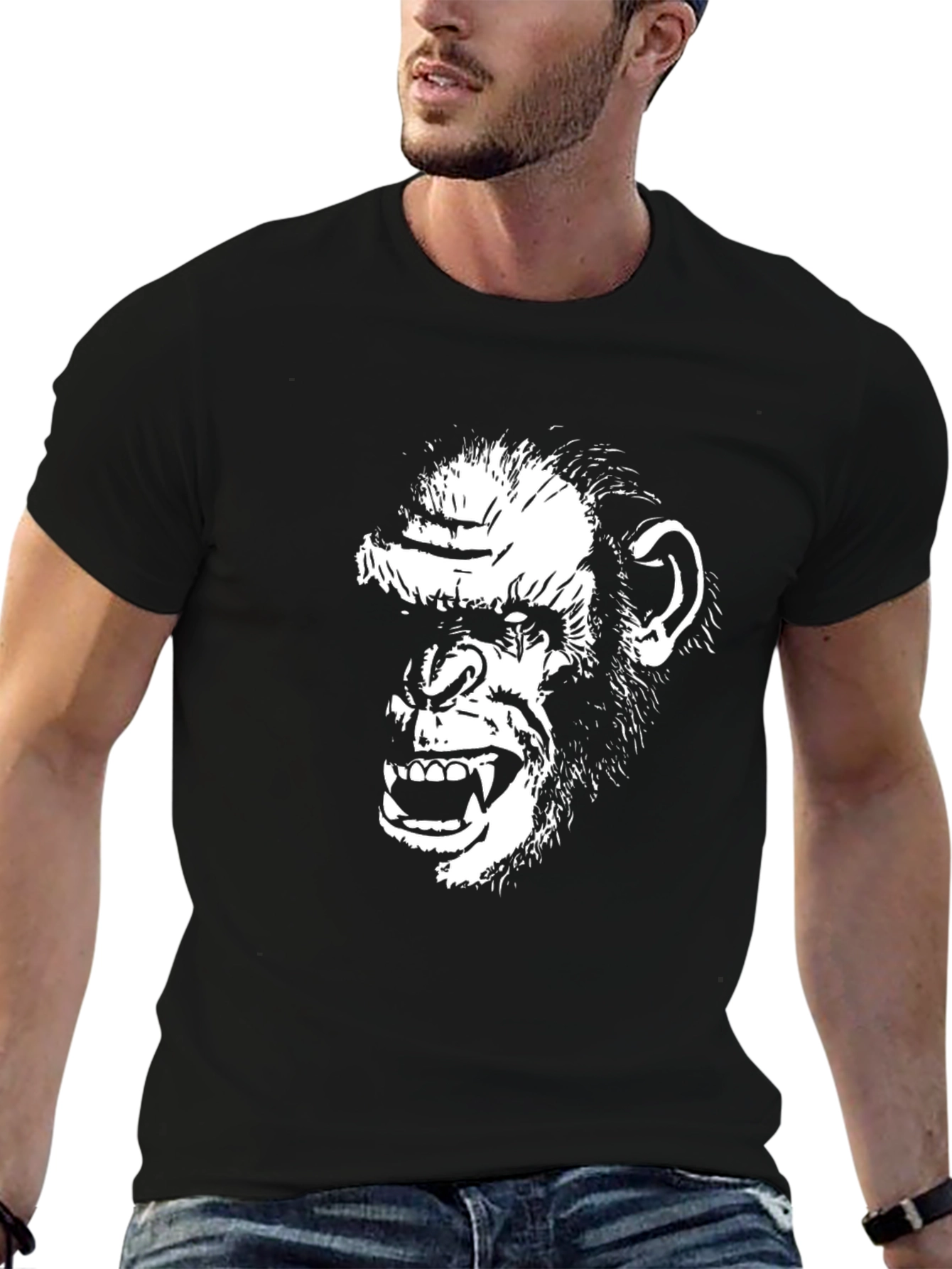 Ape Face Graphic Tee - Mens Black Cotton T-Shirt