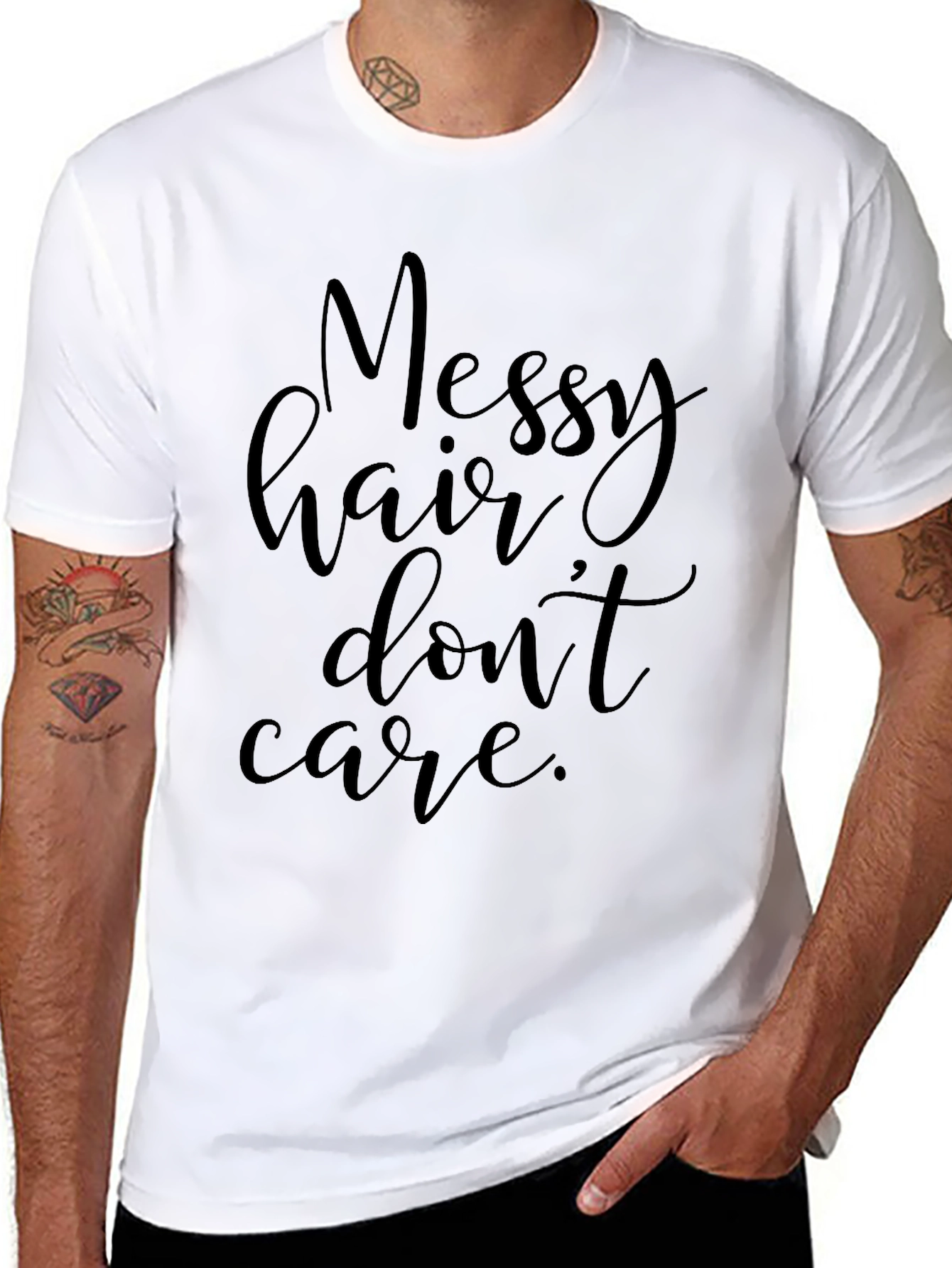Messy Hair Dont Care Black T-Shirt