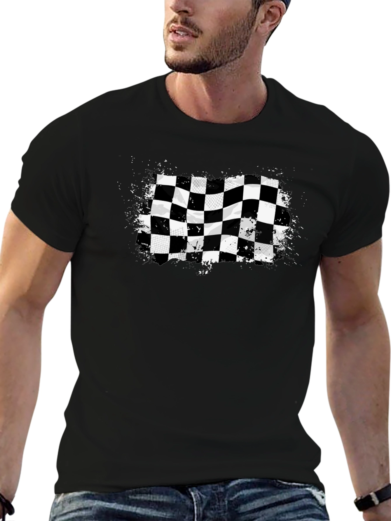 Checkered Flag Graphic Tee - Black