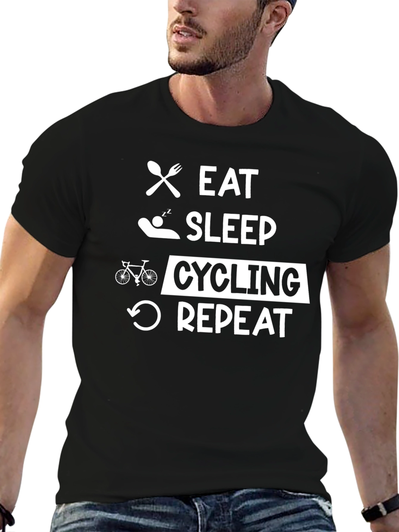 Eat Sleep Cycling Repeat Black T-Shirt