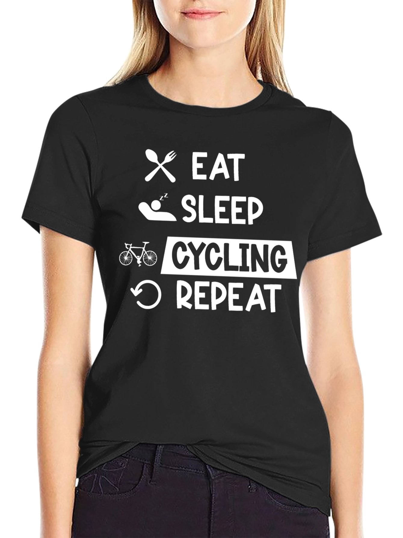 Eat Sleep Cycling Repeat Black T-Shirt