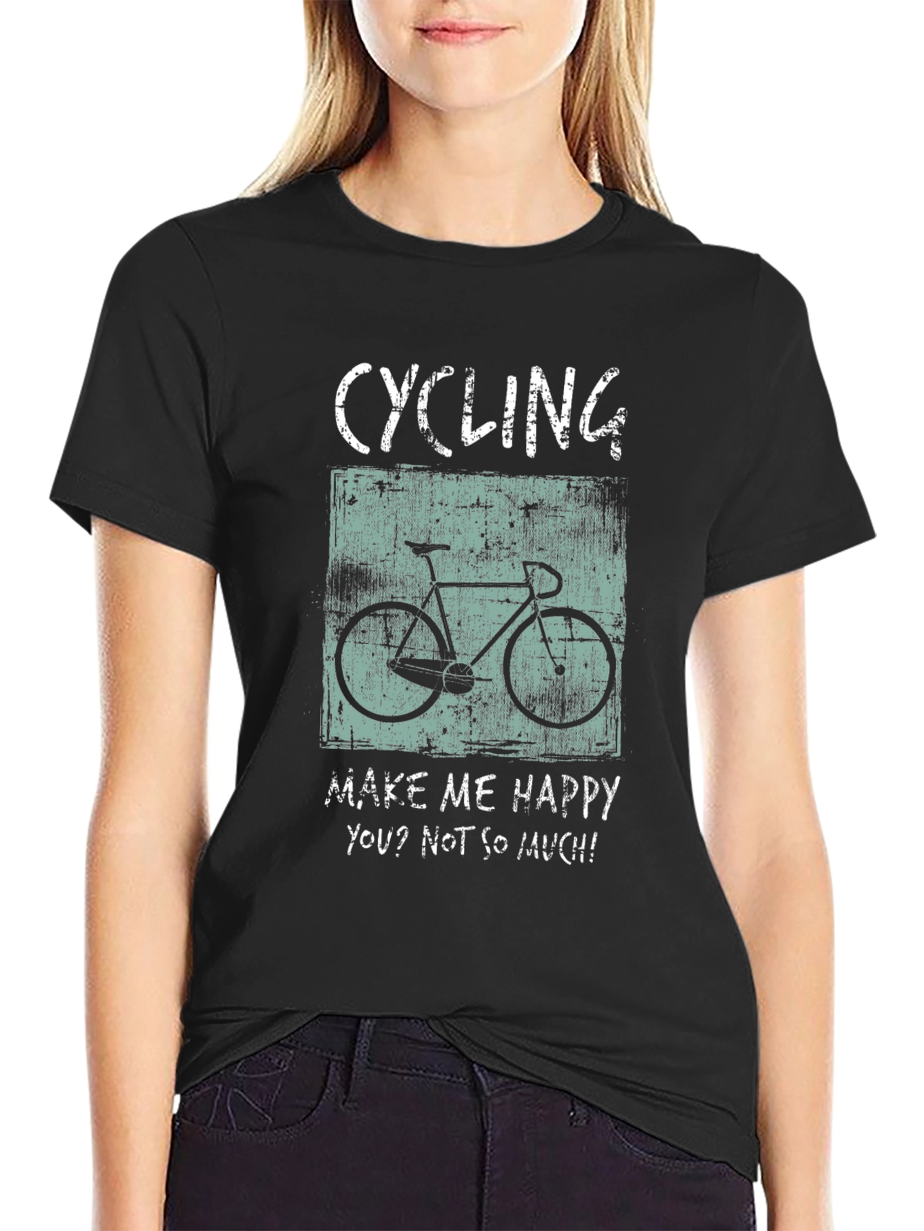 Cycling Makes Me Happy T-Shirt - Black