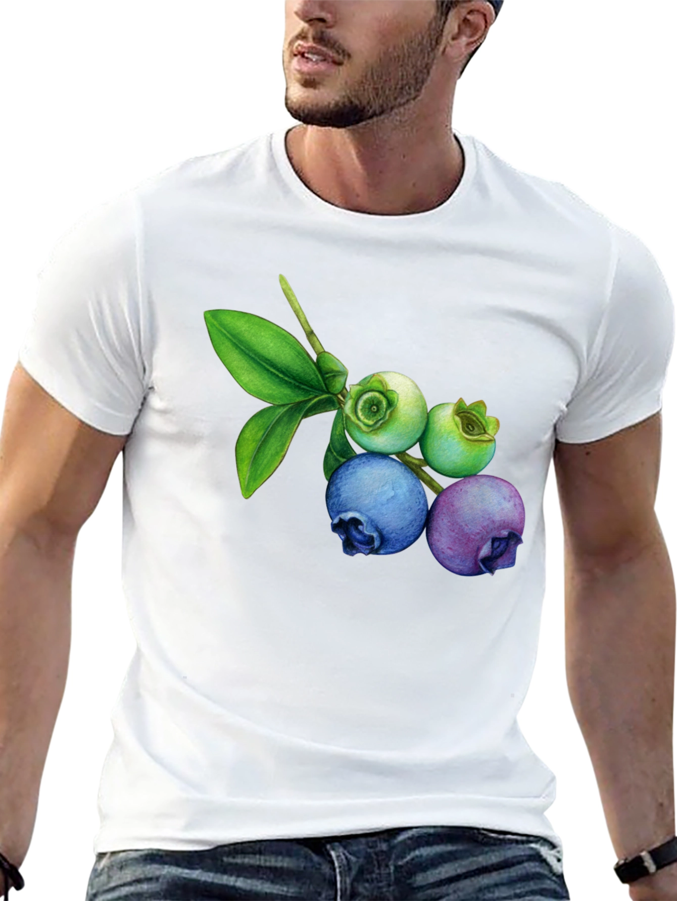 Blueberry Botanical Print Black T-Shirt
