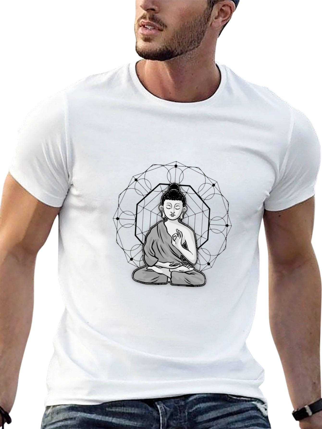 Buddha Graphic Tee - Black Cotton Blend