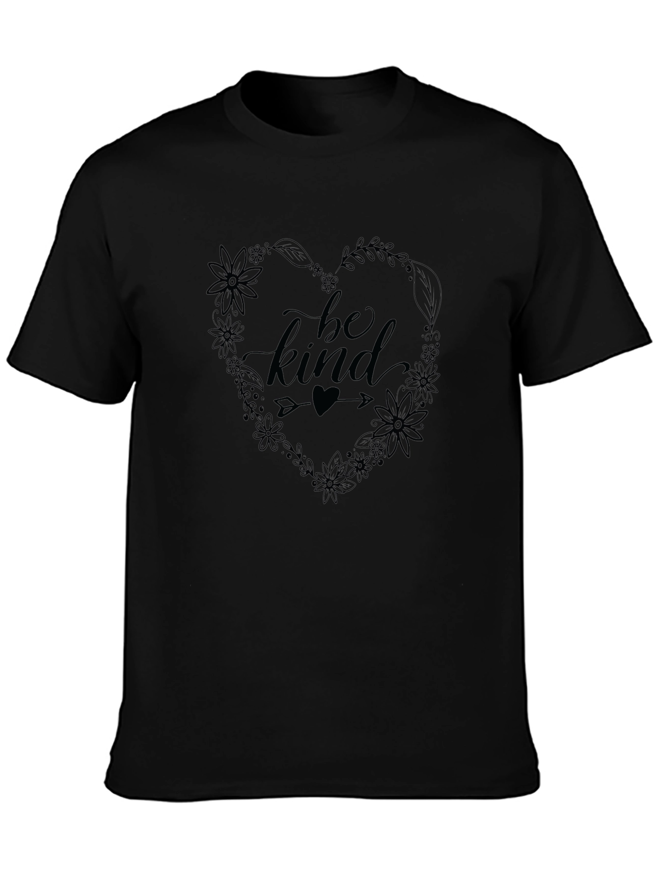 Be Kind Floral Heart Graphic Tee - Black