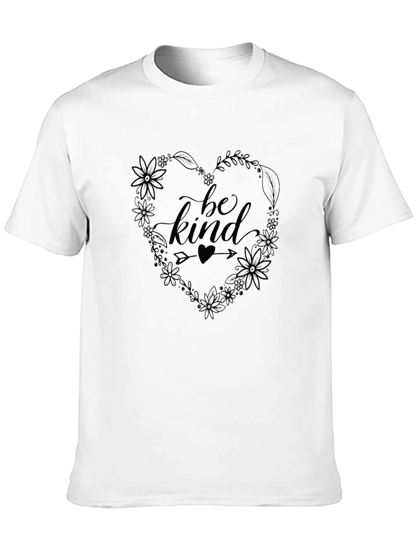 Be Kind Floral Heart Graphic Tee - Black