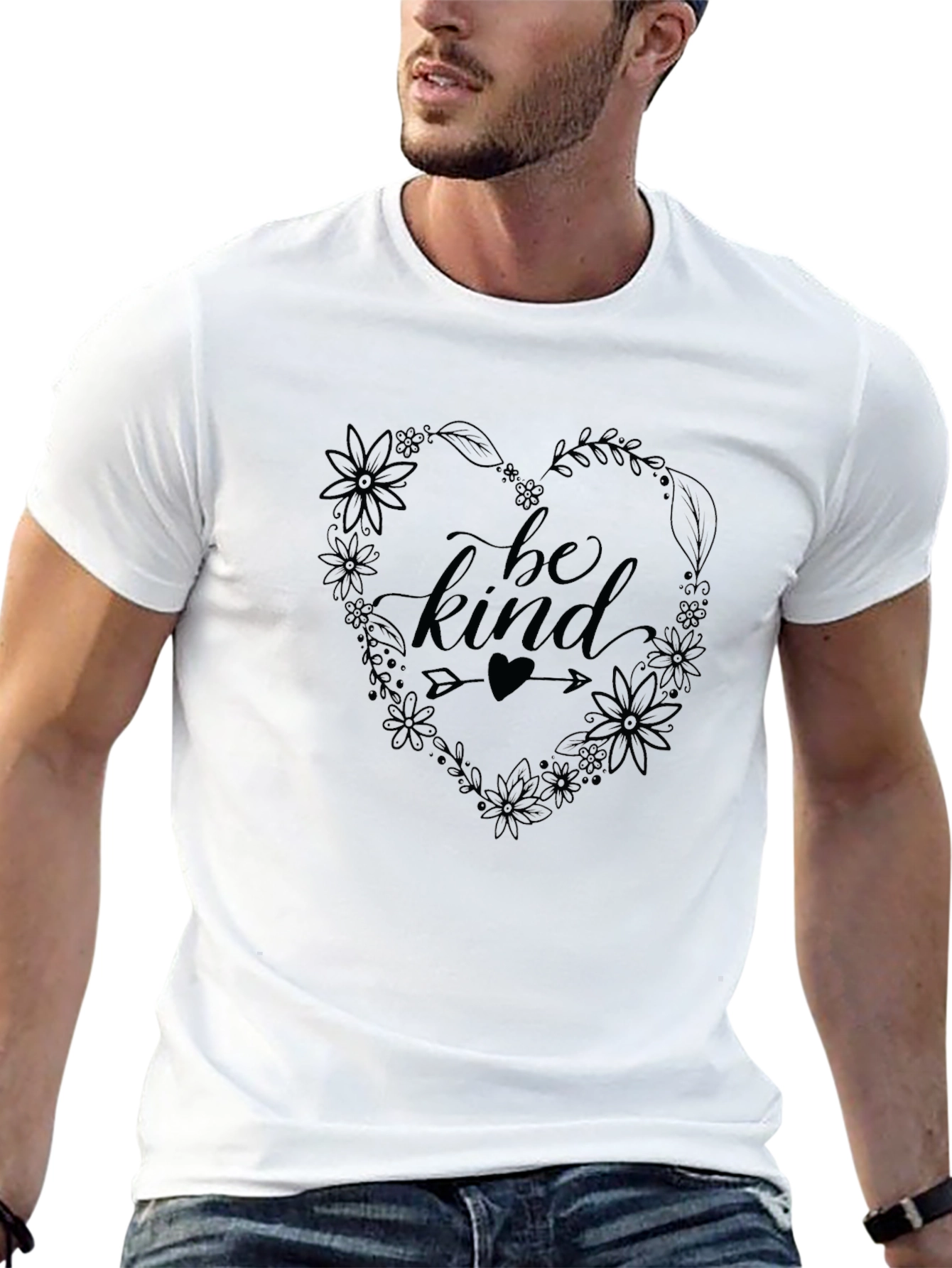 Be Kind Floral Heart Graphic Tee - Black