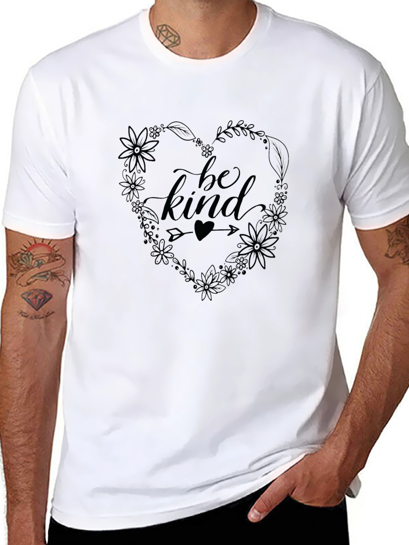 Be Kind Floral Heart Graphic Tee - Black