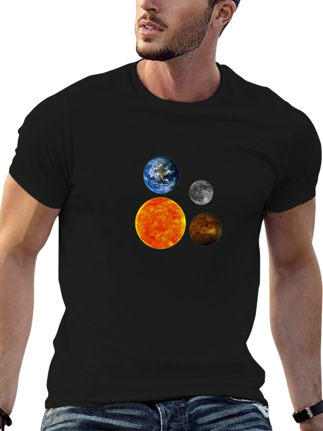 Solar System Planets Graphic Black T-Shirt