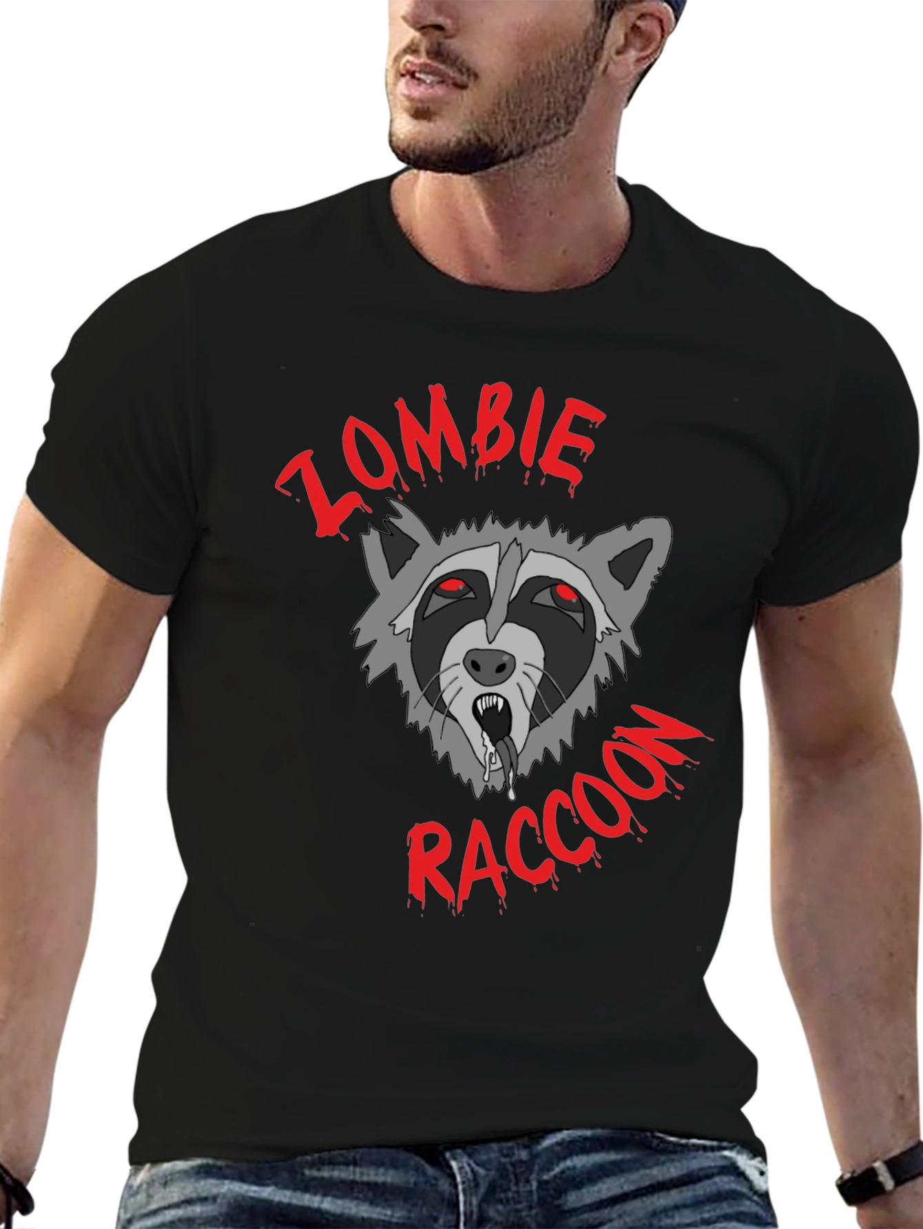 Zombie Raccoon Graphic T-Shirt - Black Cotton Tee