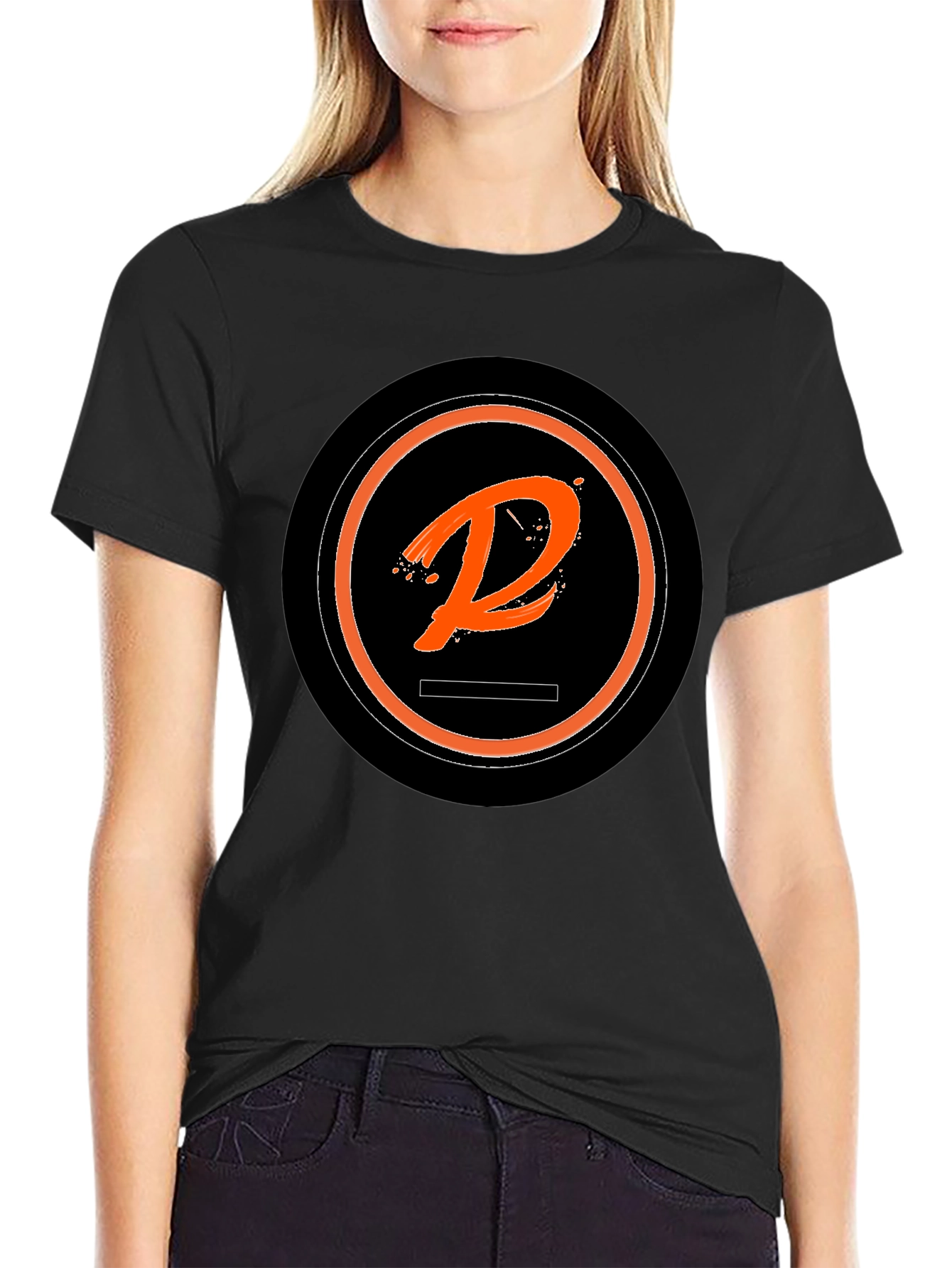 Cool Black T-Shirt with Orange Initial Logo