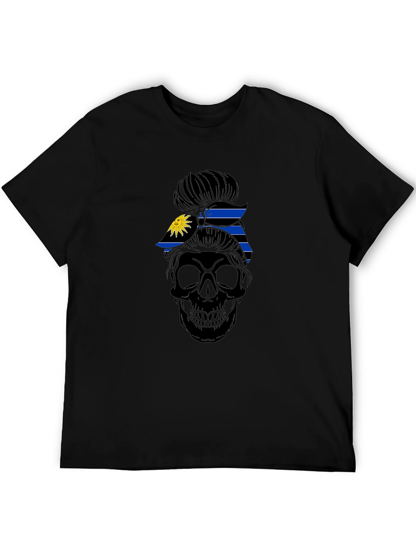 Skull Messy Bun Antigua Flag T-Shirt