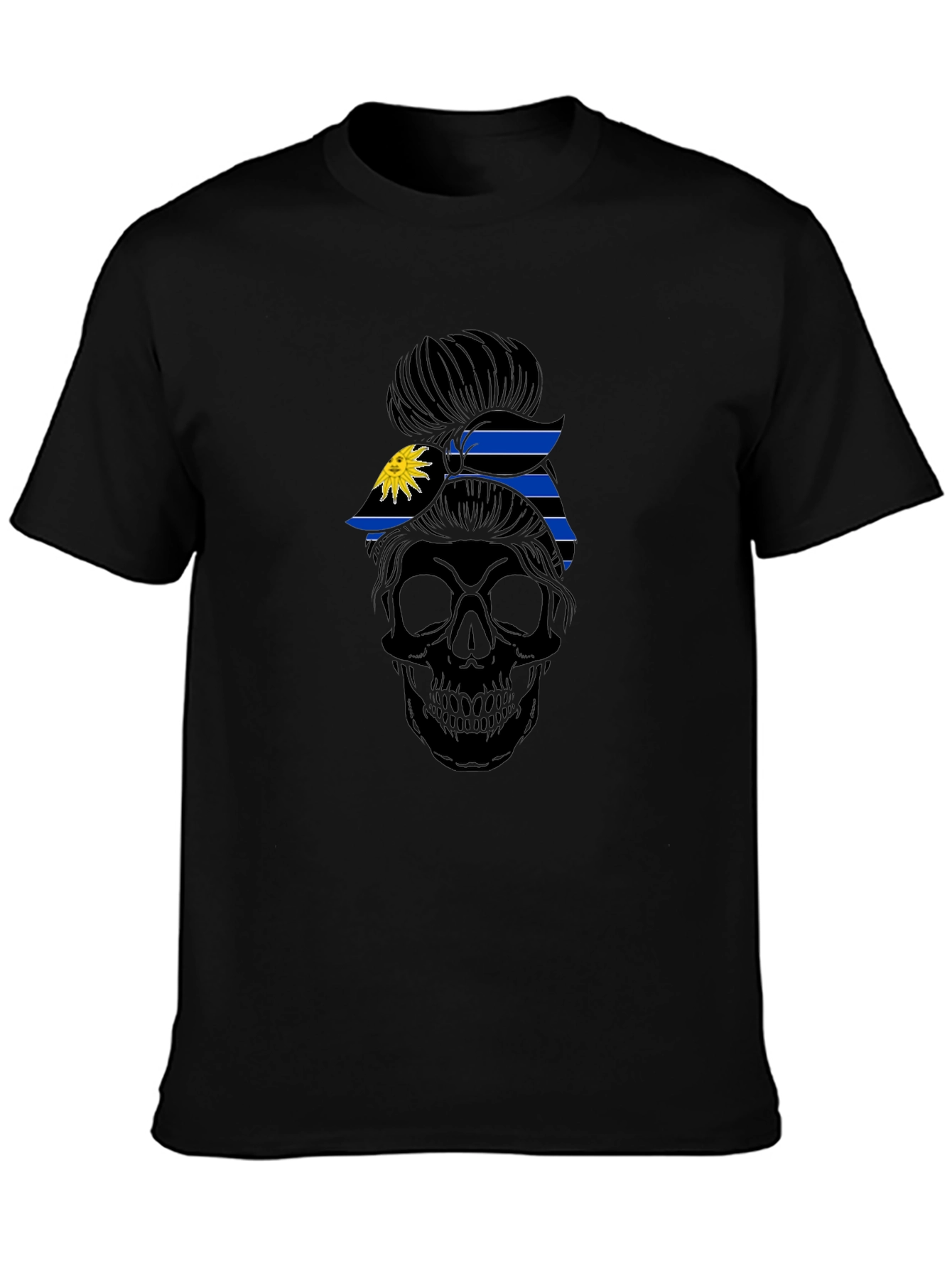 Skull Messy Bun Antigua Flag T-Shirt