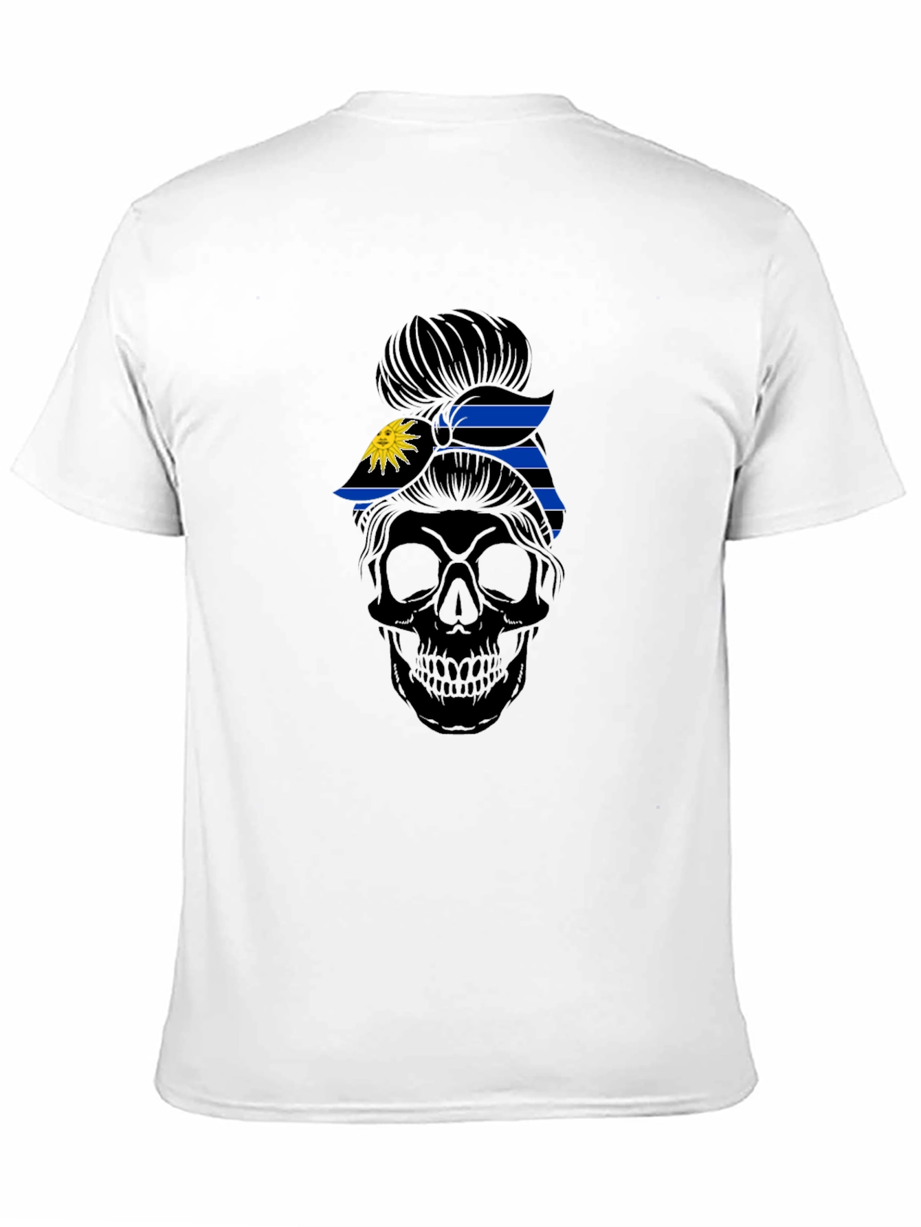Skull Messy Bun Antigua Flag T-Shirt