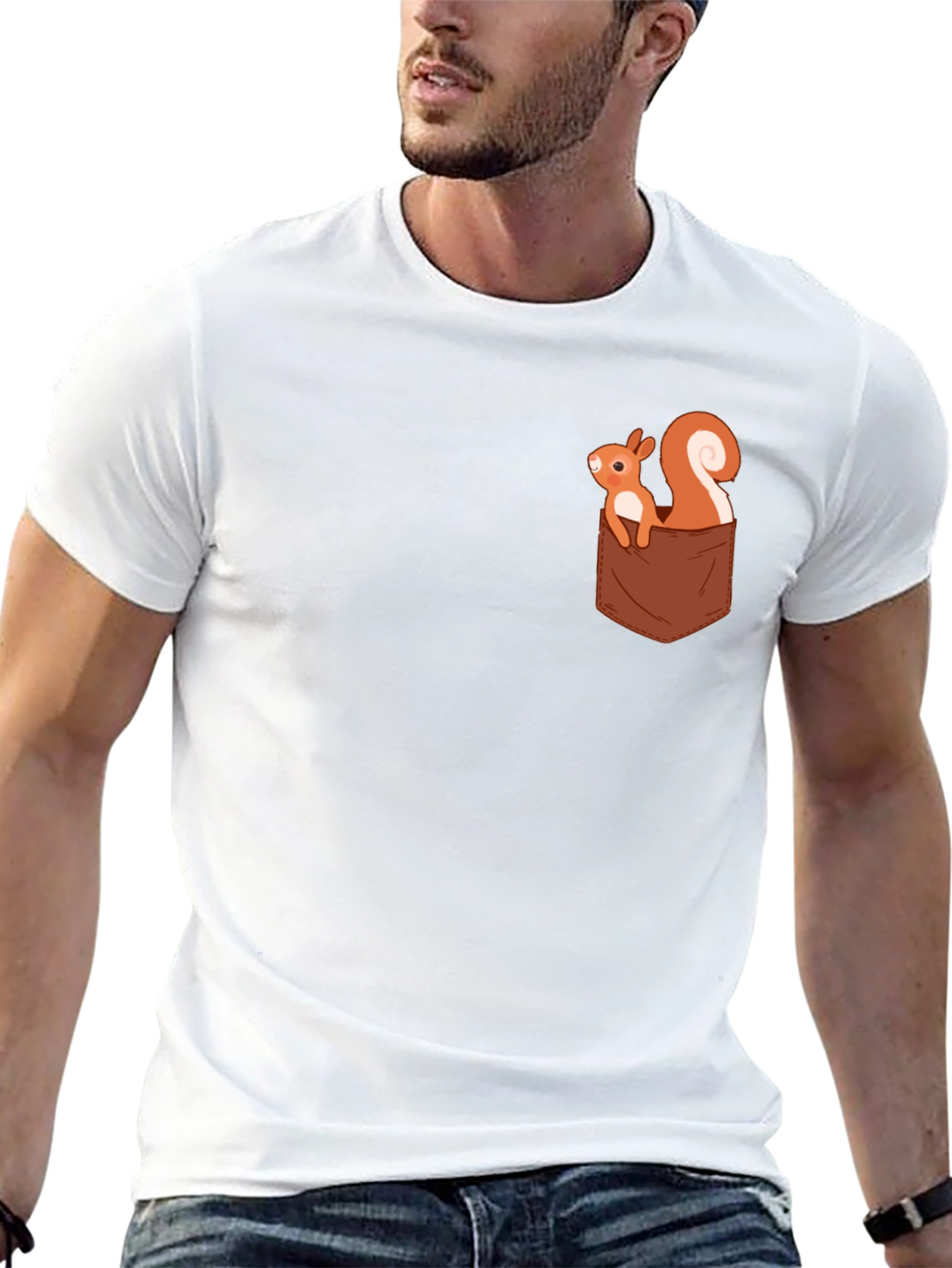 Squirrel Pocket T-Shirt - Cute Cartoon Design