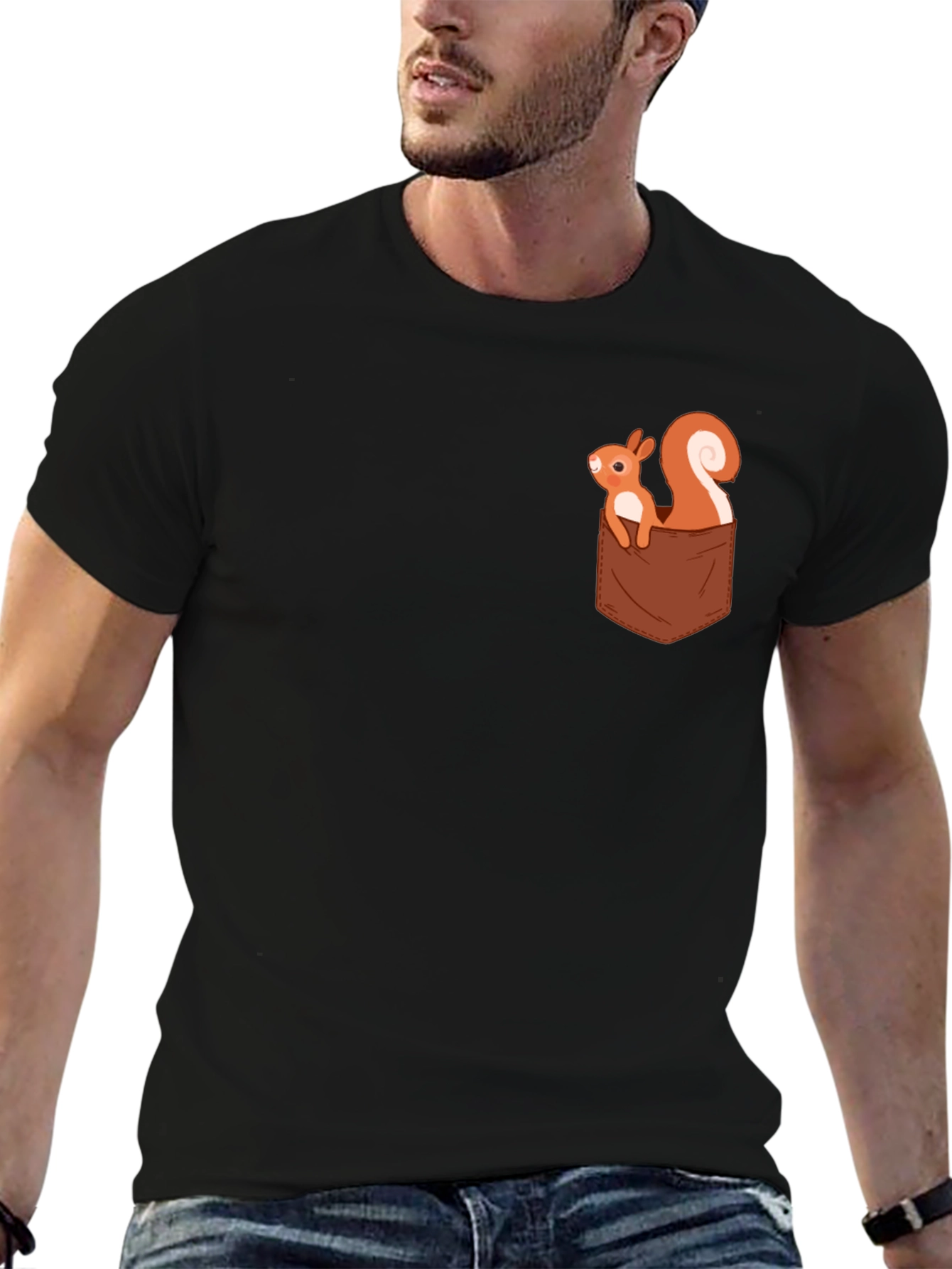 Squirrel Pocket T-Shirt - Cute Cartoon Design