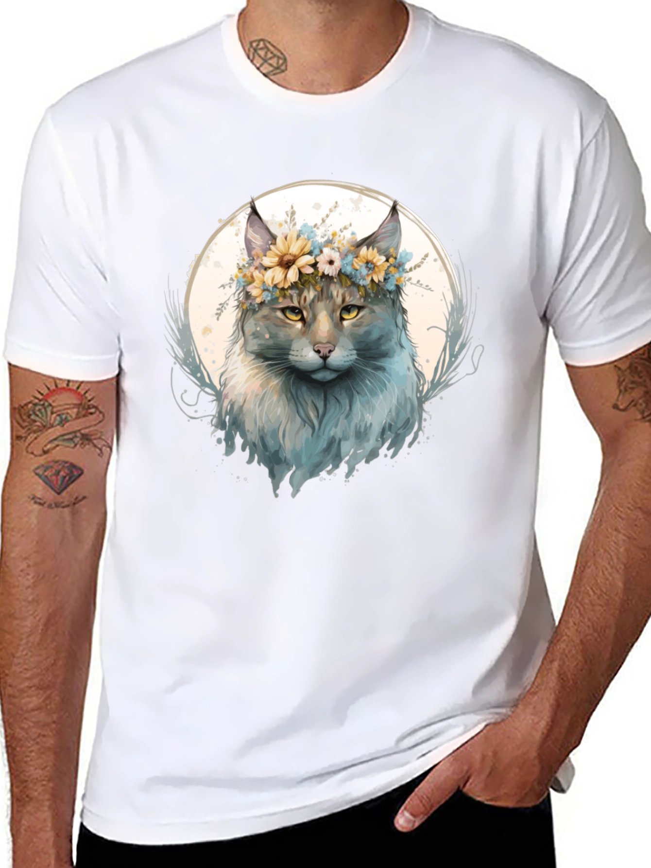 Floral Crown Cat Graphic T-Shirt