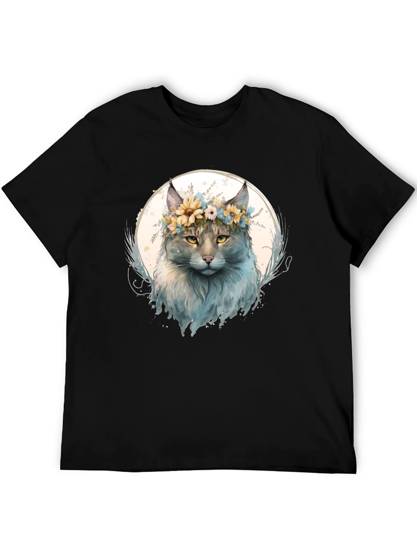Floral Crown Cat Graphic T-Shirt