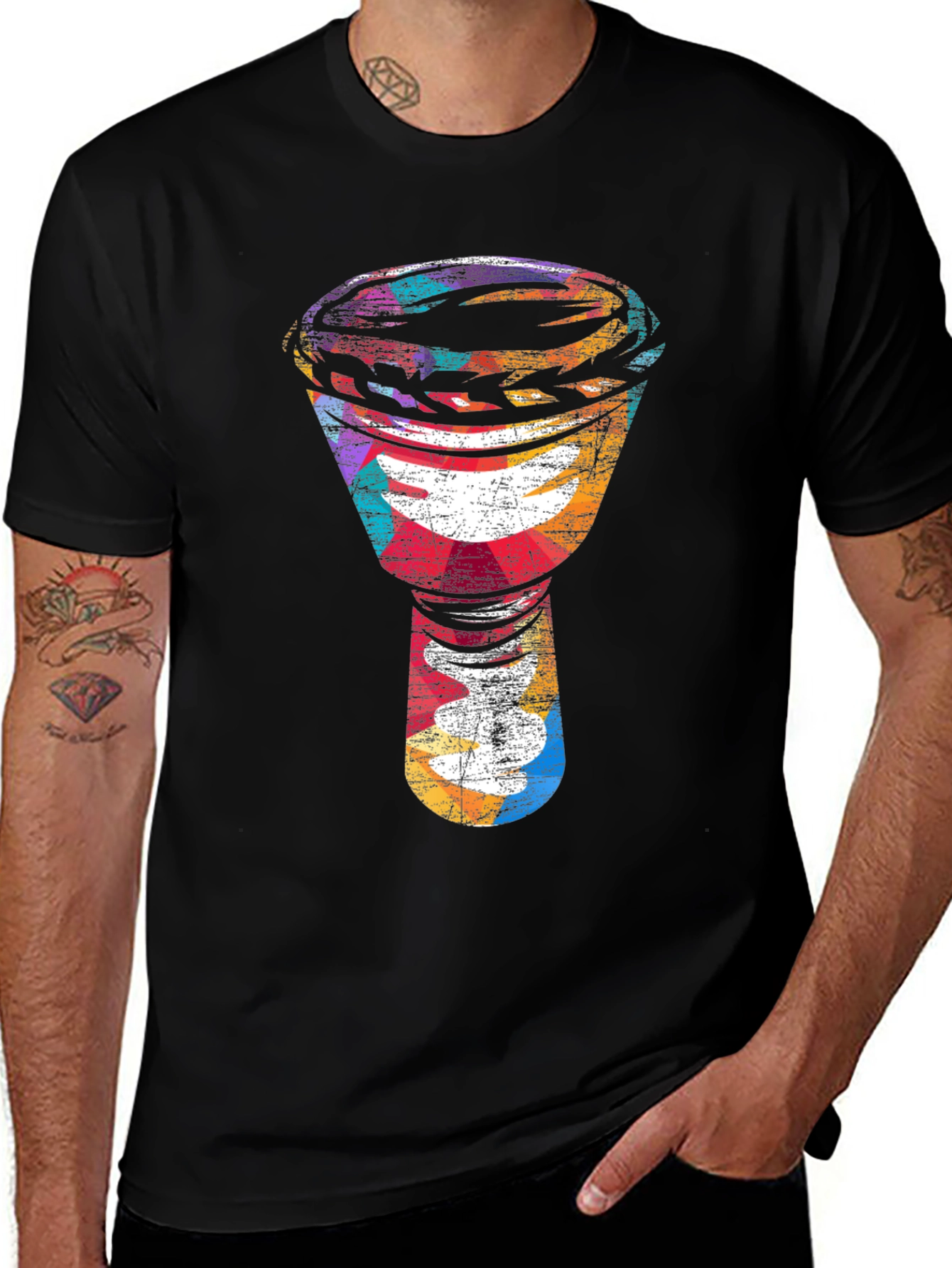 Abstract Djembe Drum Graphic Tee - Black