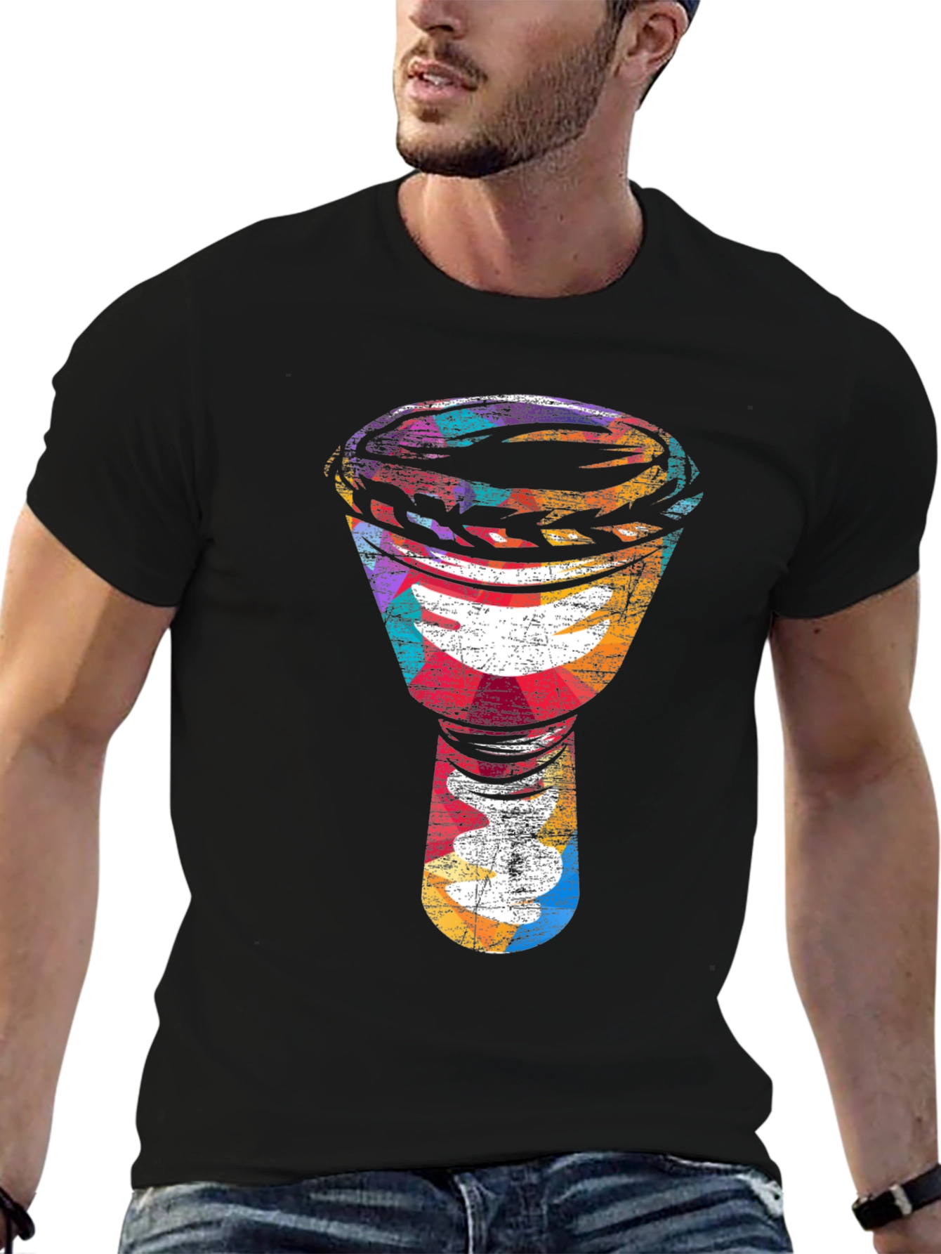 Abstract Djembe Drum Graphic Tee - Black