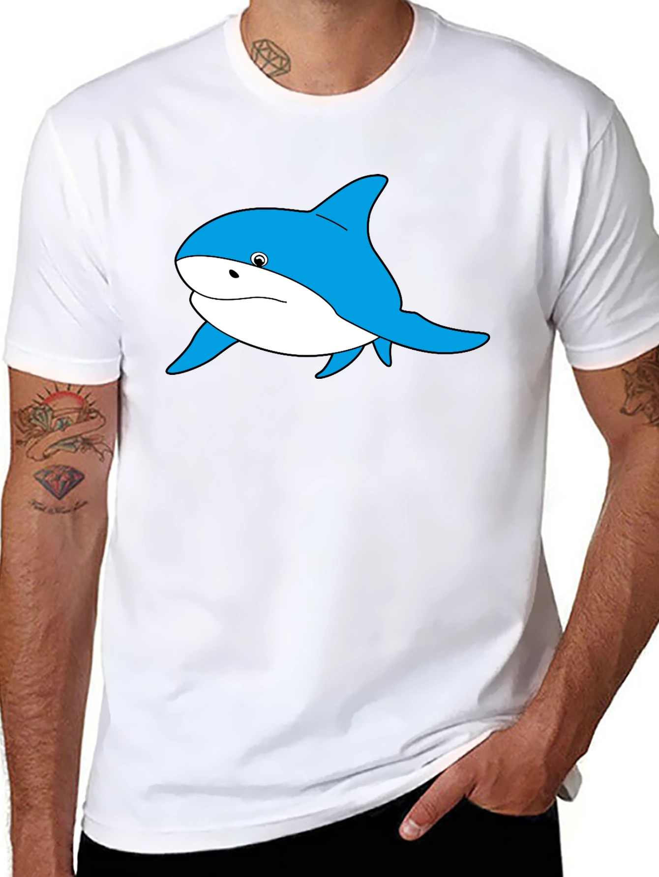 Blue Shark Graphic Black T-Shirt