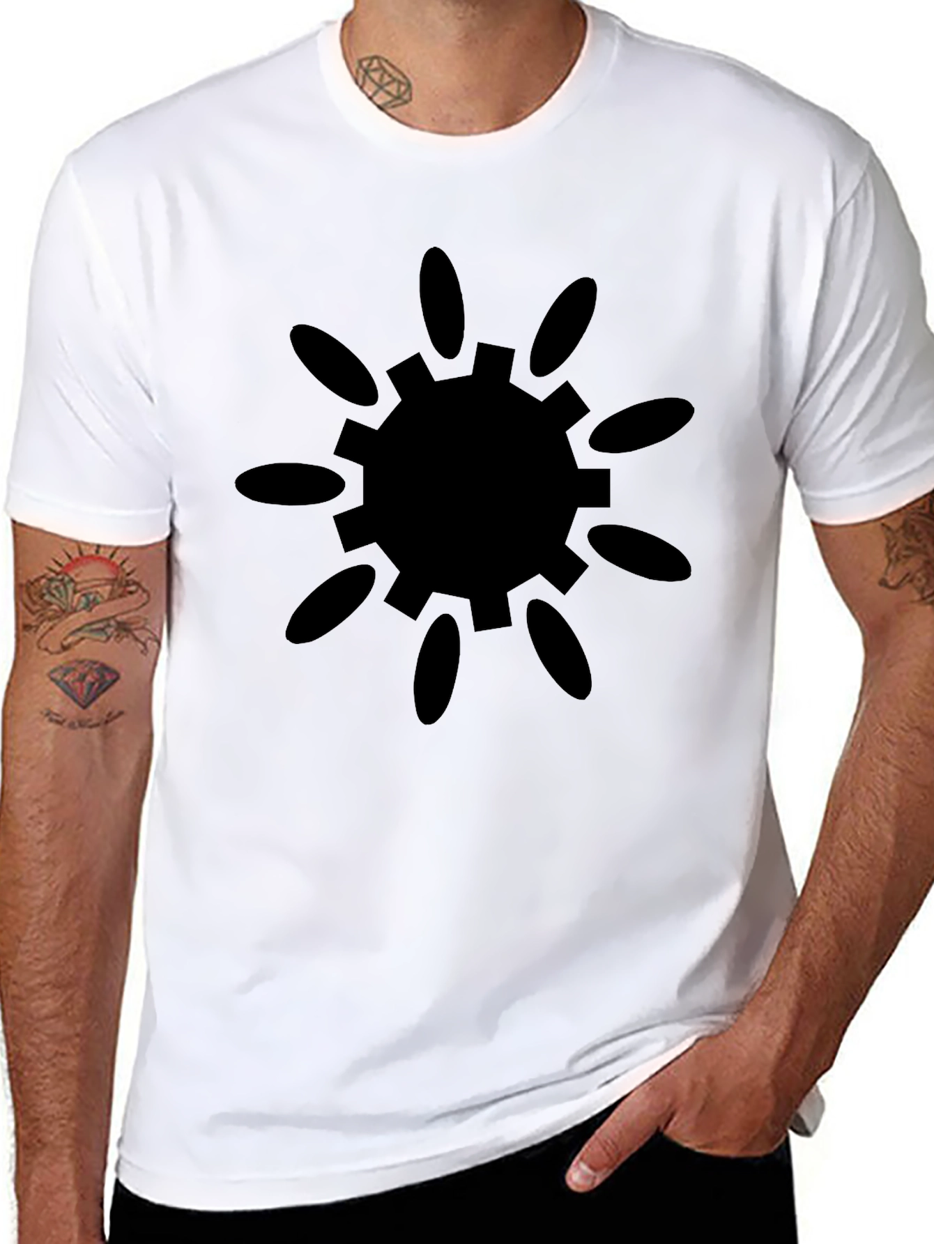 Black Tee with Sunburst Gear Graphic