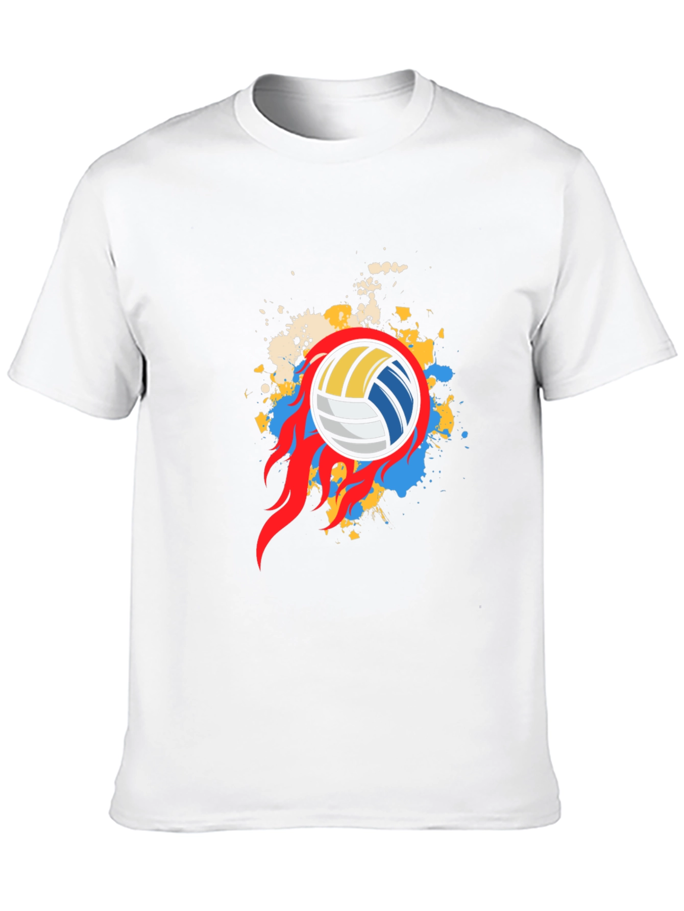 Flaming Volleyball Graphic Tee - Black Cotton Shirt