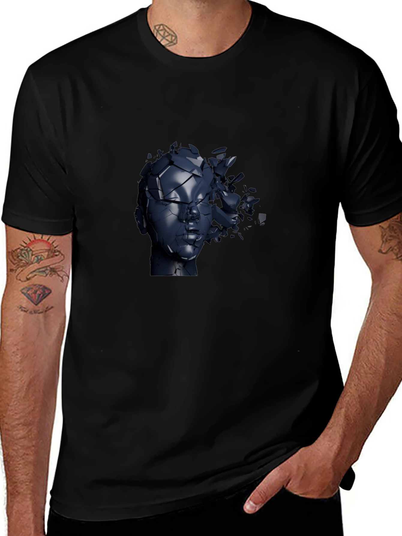 Abstract Shattered Head Graphic Tee - Black