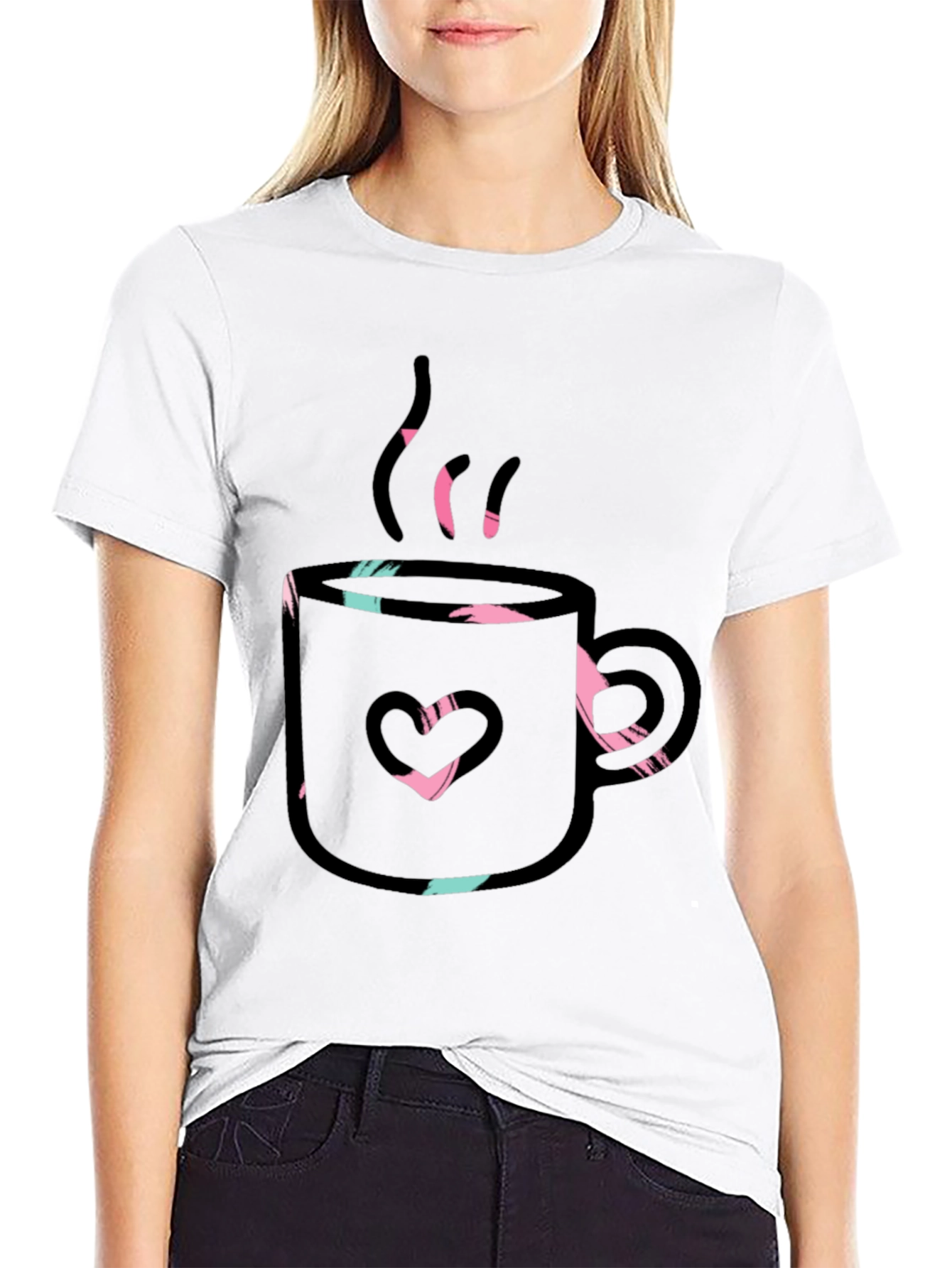 Heart Coffee Mug Graphic T-Shirt - Black