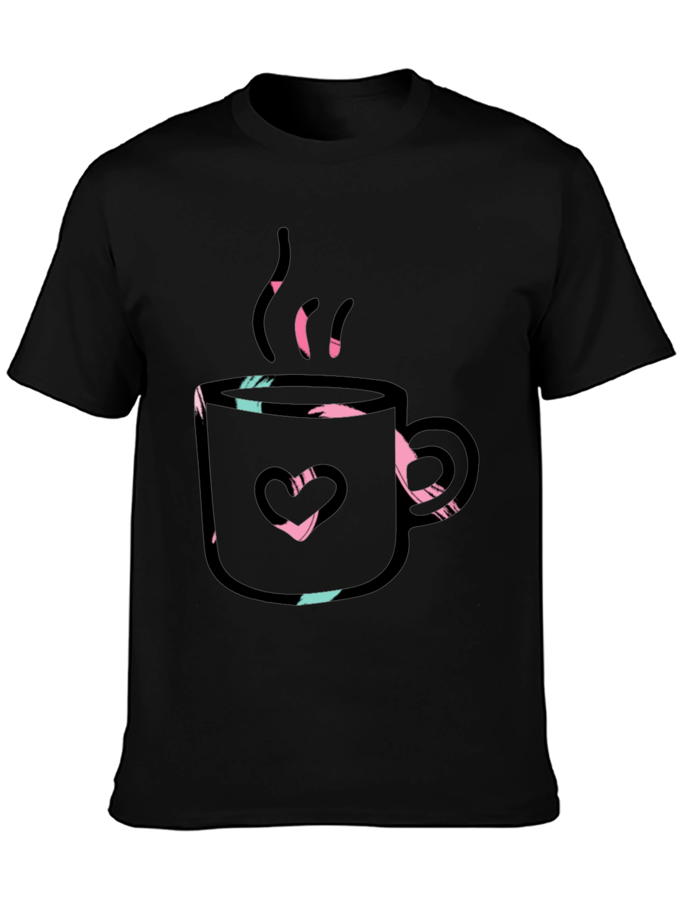 Heart Coffee Mug Graphic T-Shirt - Black