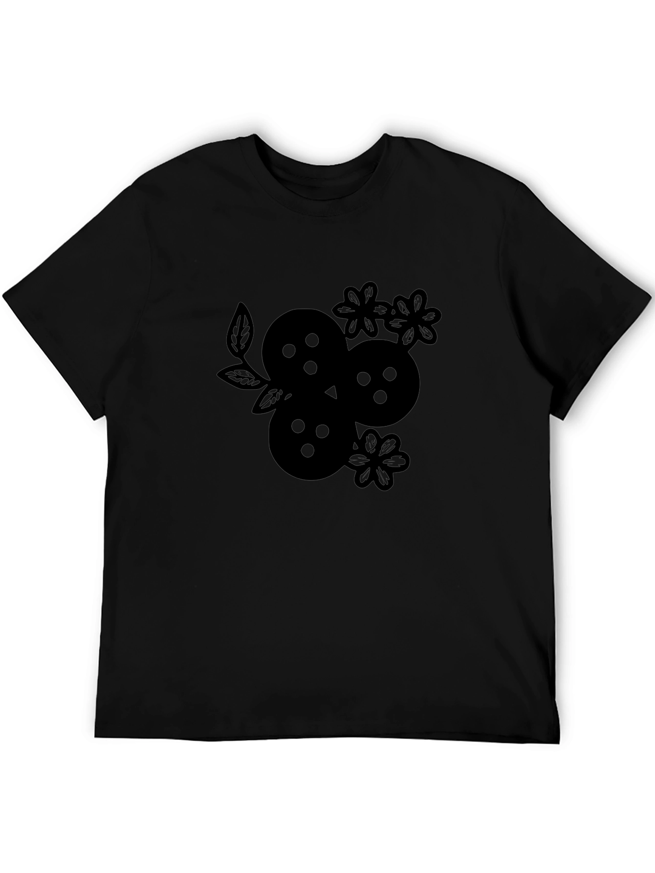 Black Graphic Tee - Floral Fruit Design