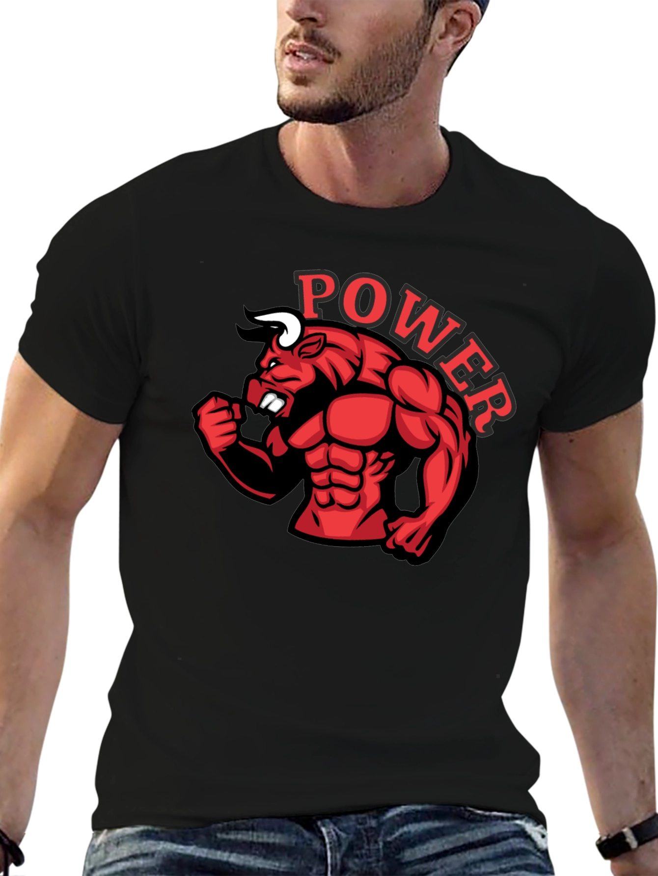 Power Bull Graphic Tee - Black Cotton Shirt