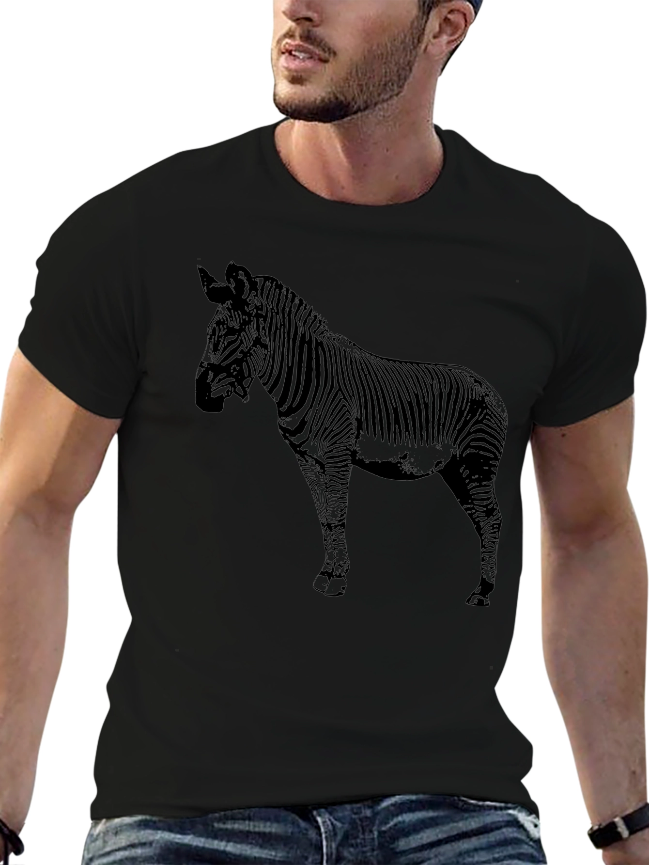 Zebra Graphic Print Black T-Shirt