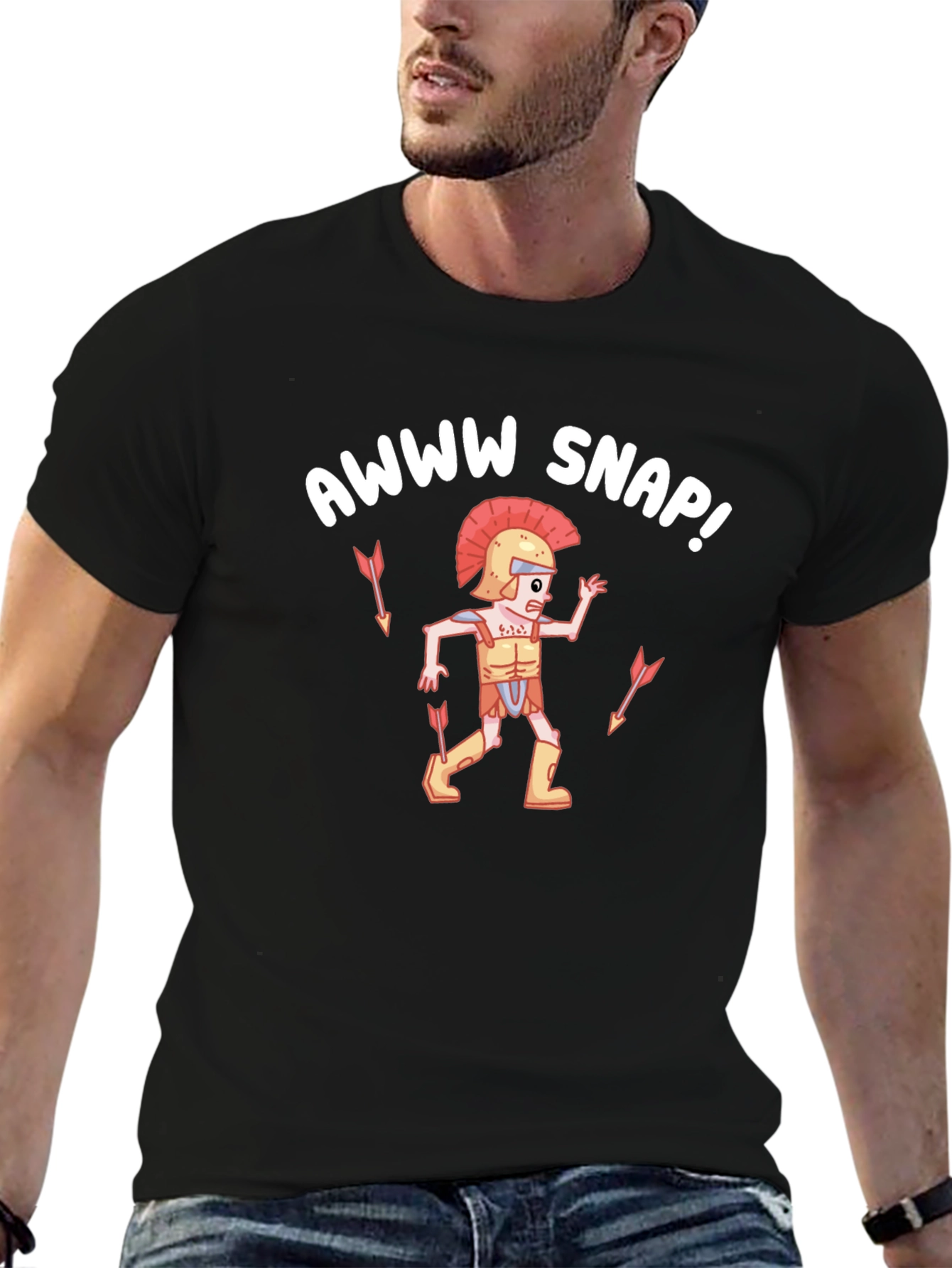 Awww Snap! Cartoon Roman Soldier Black T-Shirt