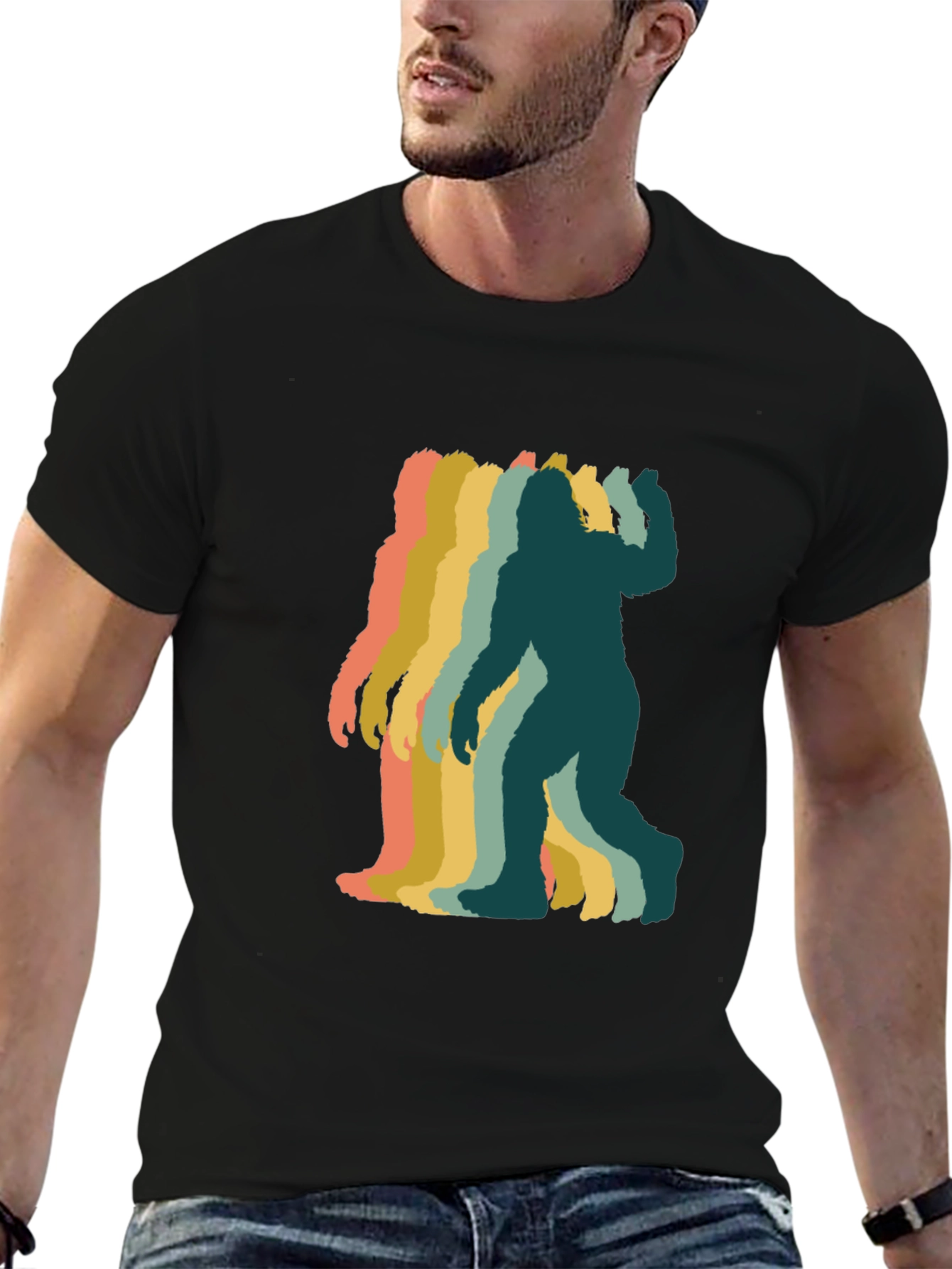 Retro Bigfoot Silhouette Graphic T-Shirt - Black