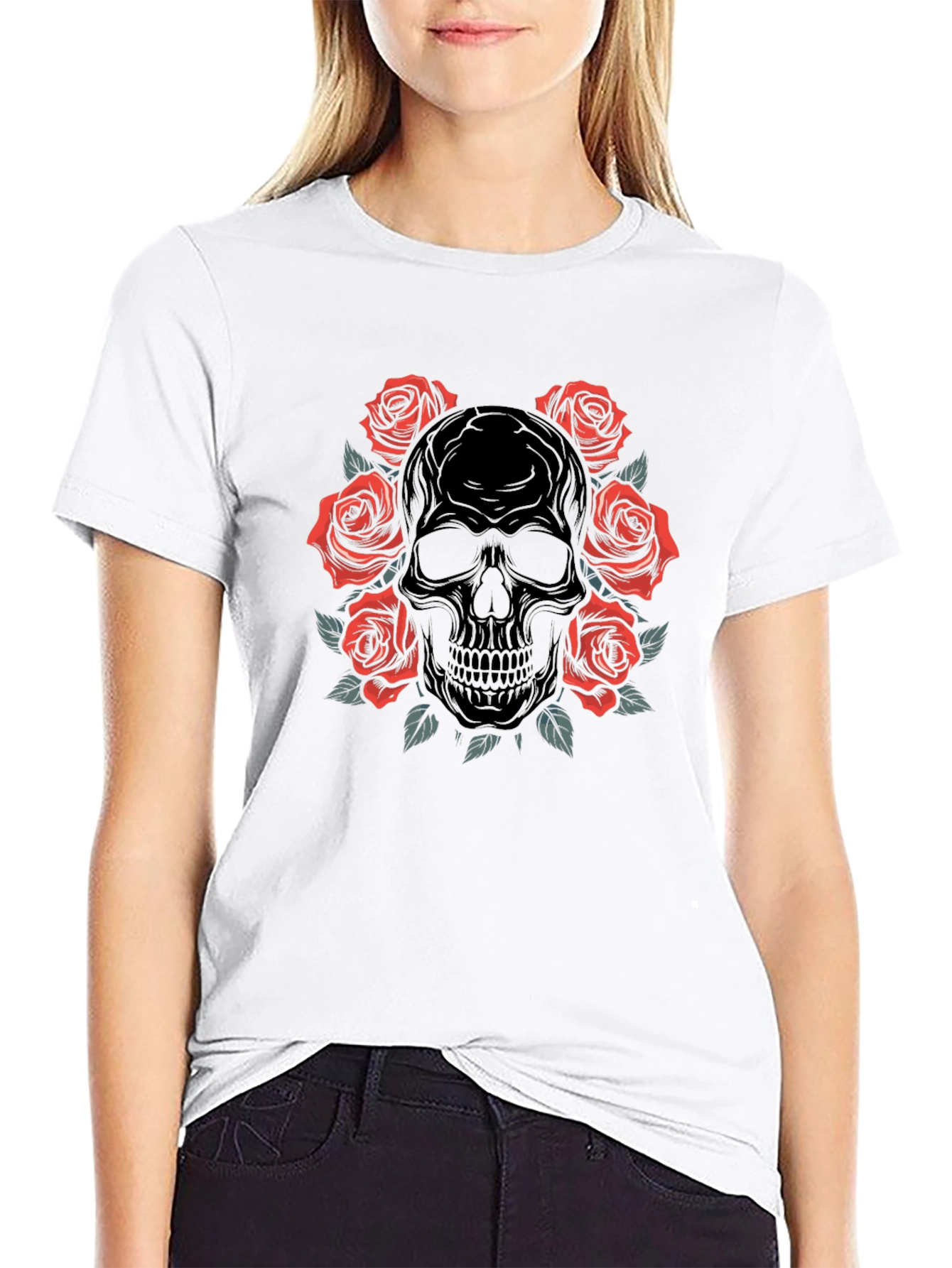 Skull & Roses Graphic Black T-Shirt