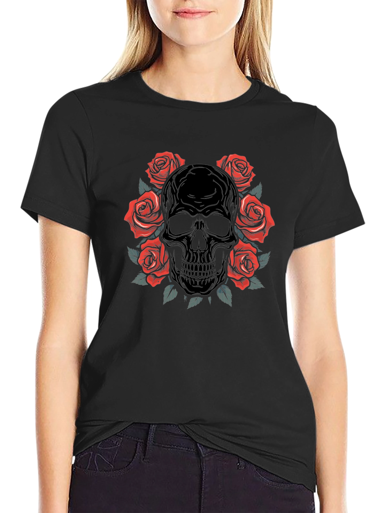 Skull & Roses Graphic Black T-Shirt