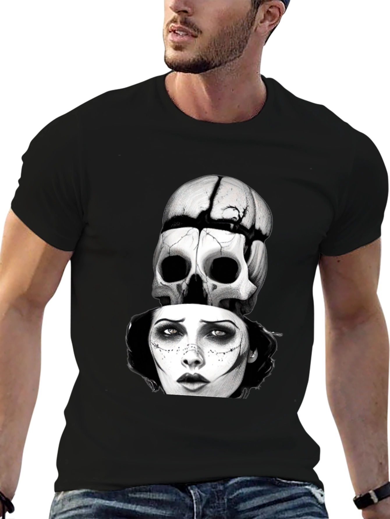 Skull & Woman Graphic T-Shirt - Gothic Style