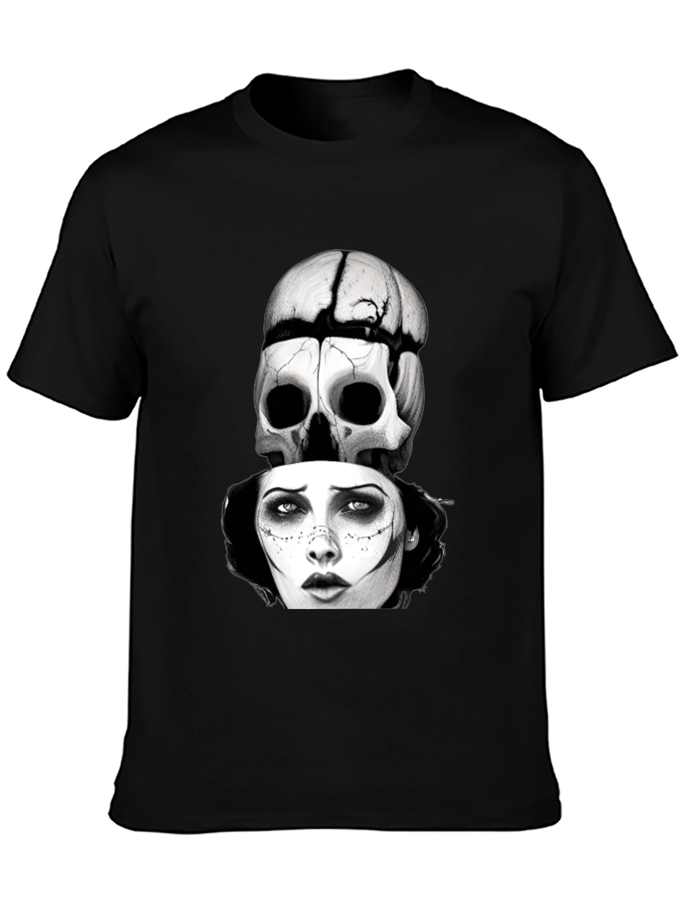 Skull & Woman Graphic T-Shirt - Gothic Style