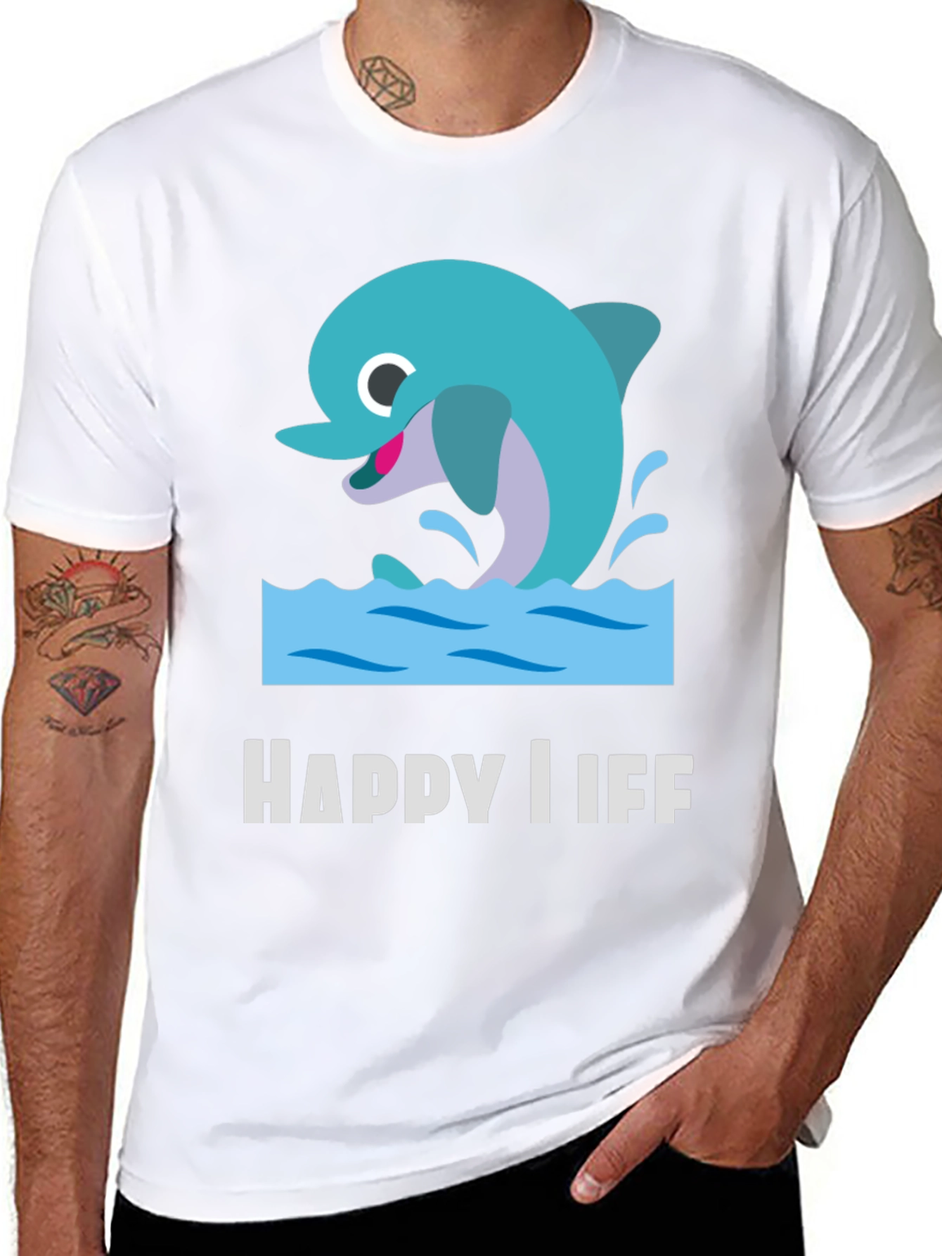 Happy Life Dolphin Graphic T-Shirt