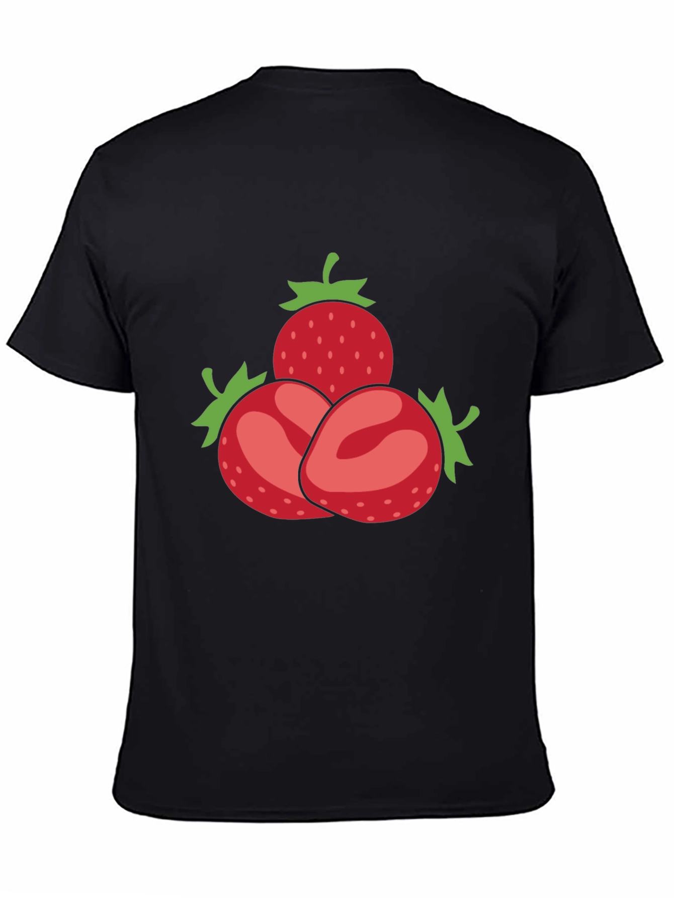 Strawberry Pattern Black T-Shirt