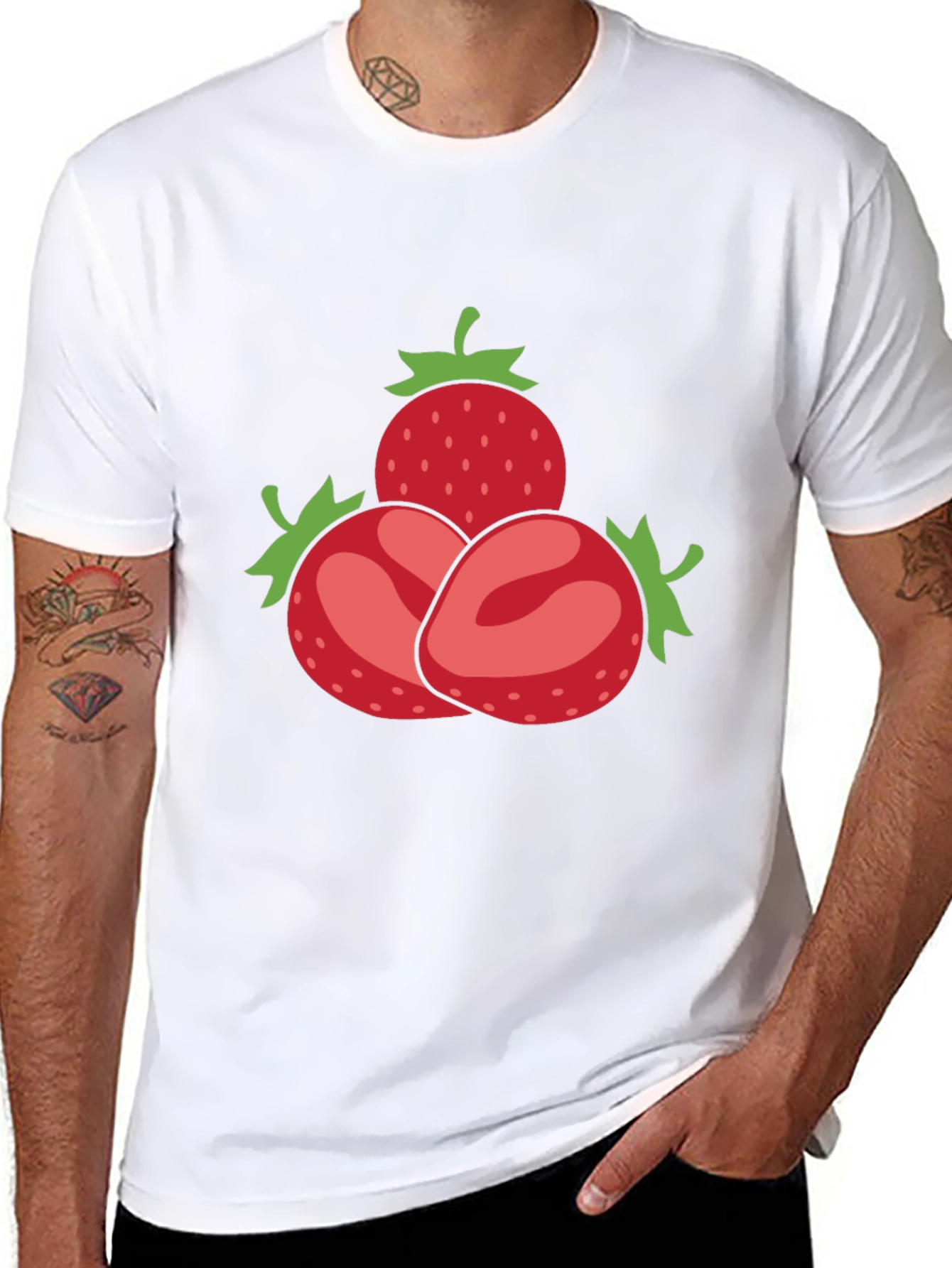 Strawberry Pattern Black T-Shirt