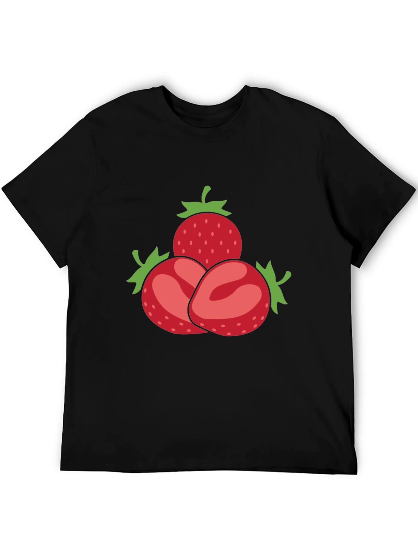 Strawberry Pattern Black T-Shirt