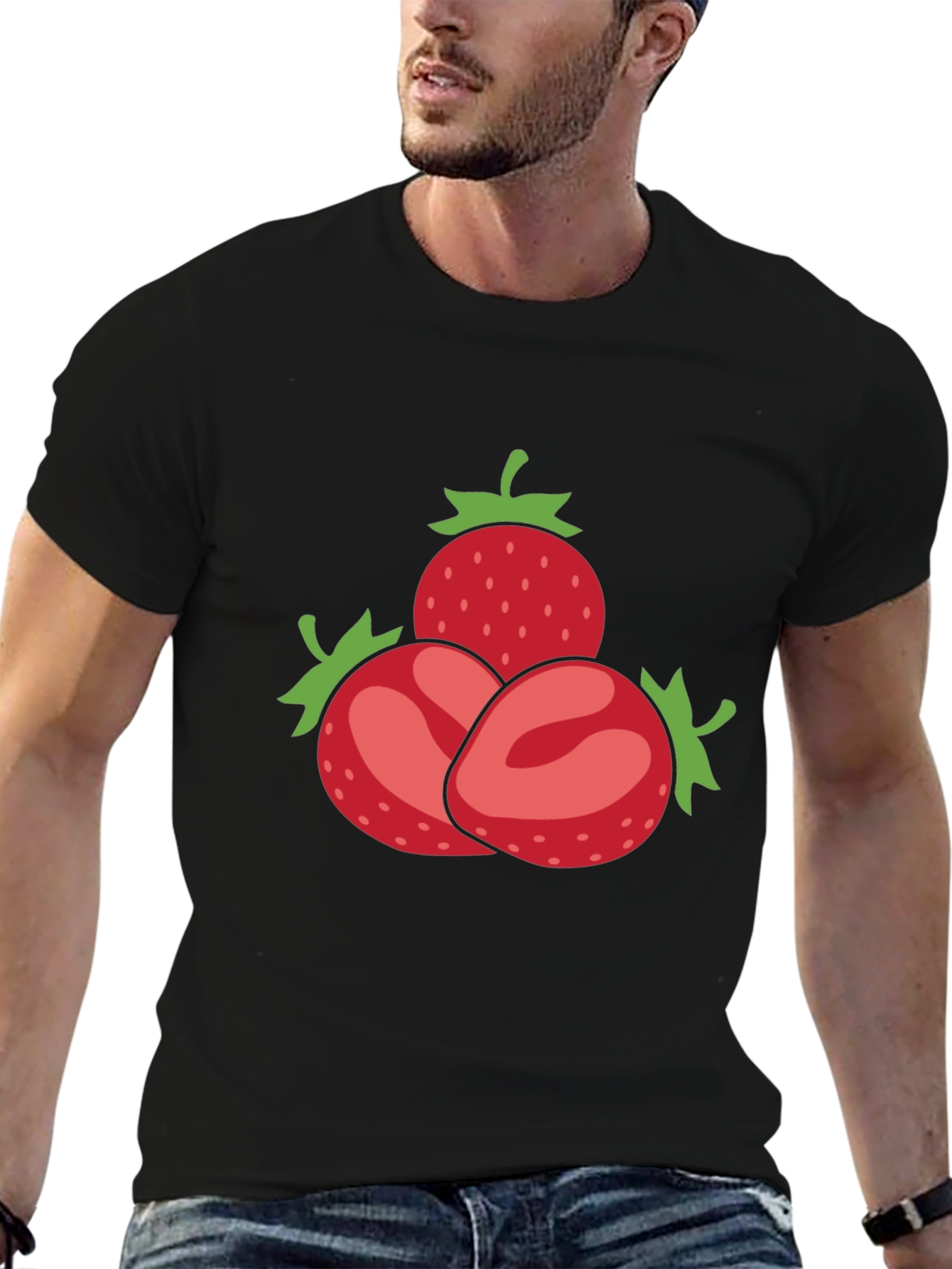 Strawberry Pattern Black T-Shirt