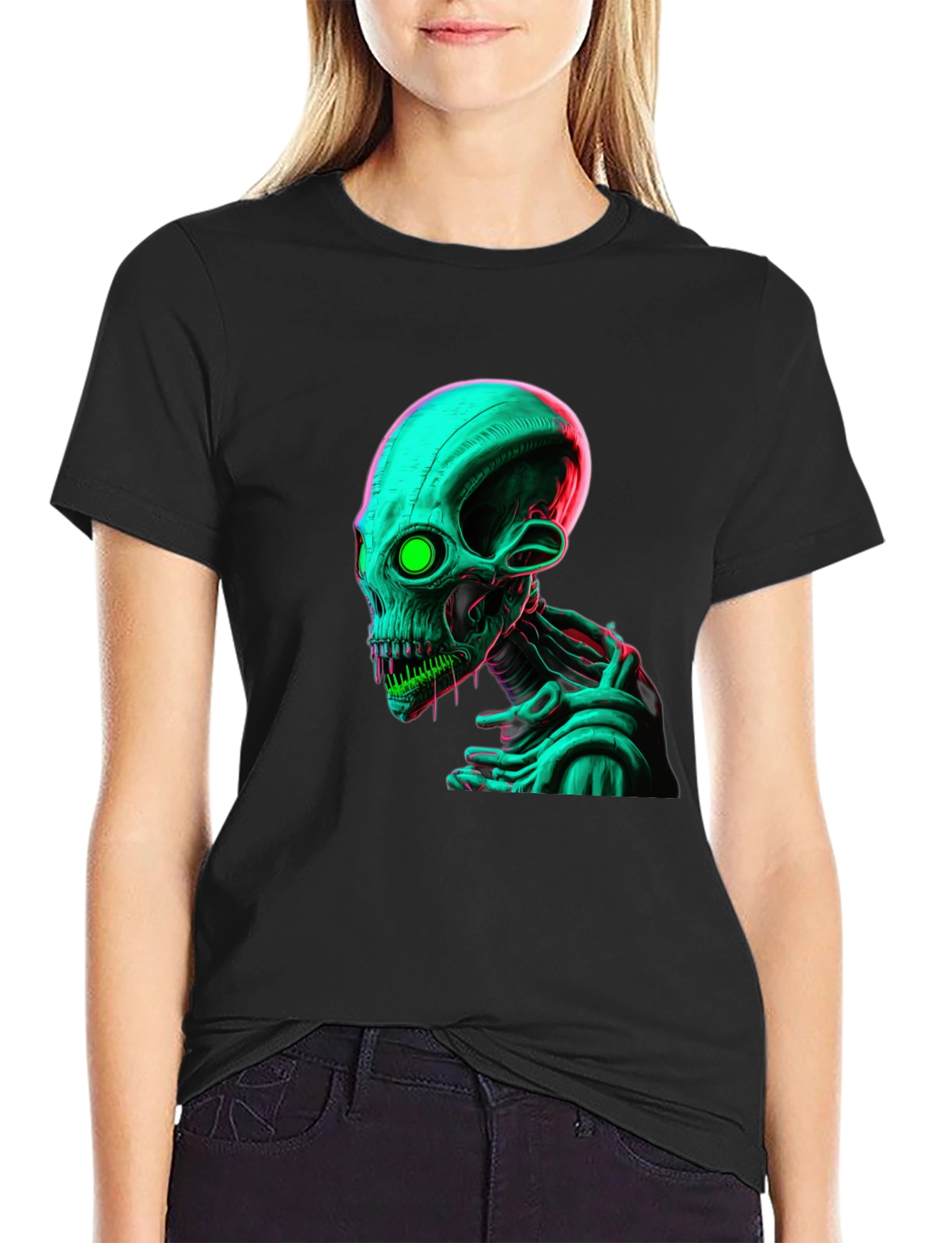 Neon Alien Graphic Black Tee Shirt